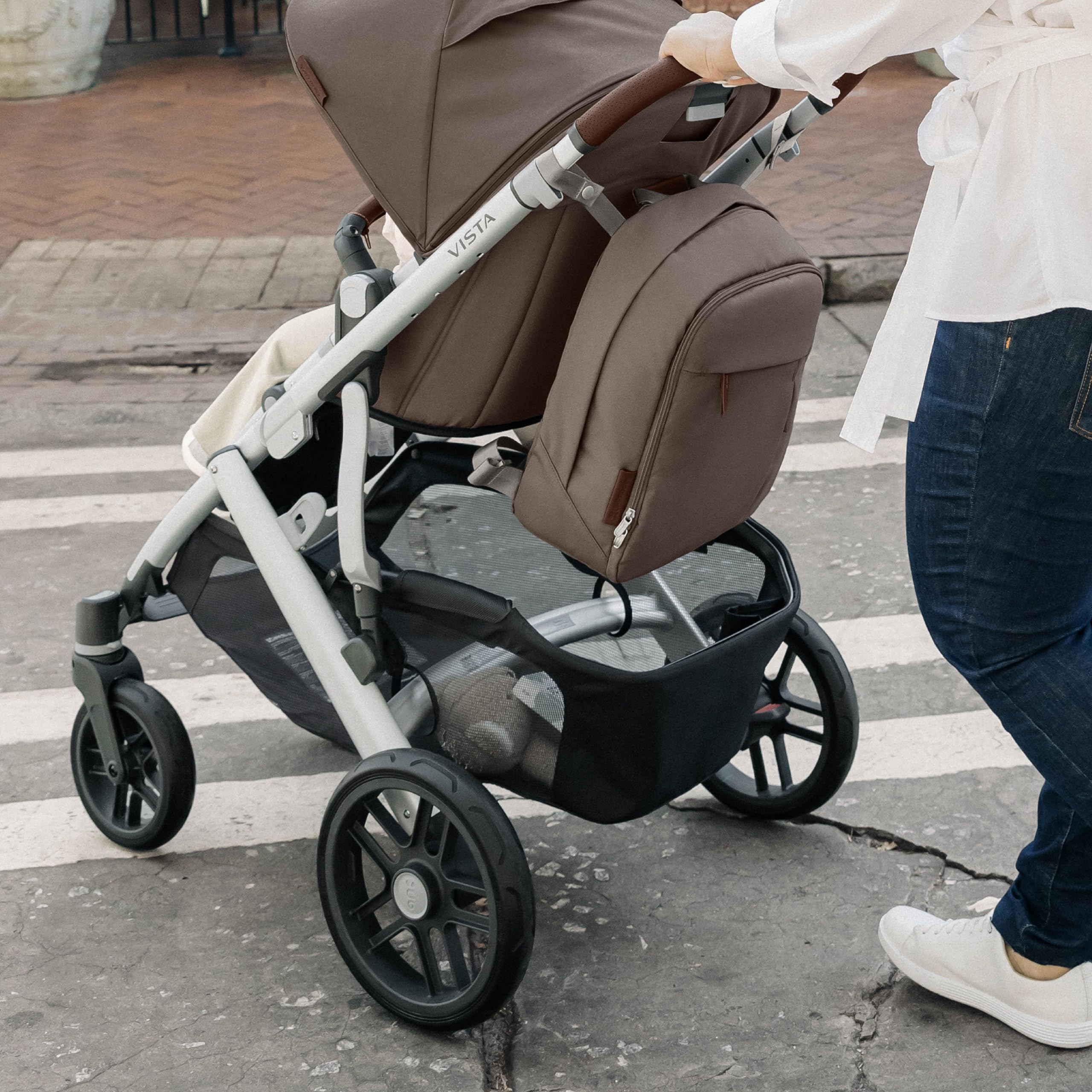 UPPAbaby Diaper Backpack with Multiple Storage Compartments, Stroller Strap Attachment, Bottle Insulator & Changing Pad - Anthony (White Grey Chenille/Chestnut Leather) | Perfect for Baby Essentials Organization & On-the-Go Parents