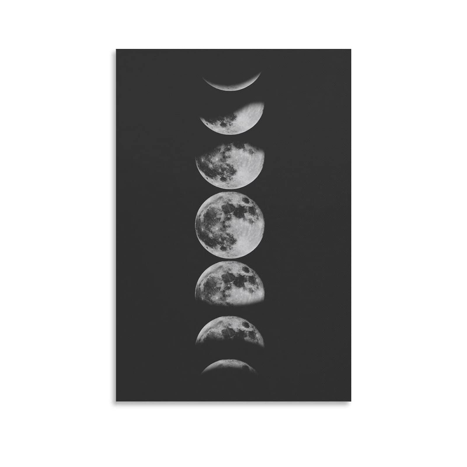 Minimalist Full Moon Phase Wall Art - Black & White Solar System Canvas Print Poster for Living Room & Bedroom Decor | Space-Themed Home Office & Nursery Wall Decor