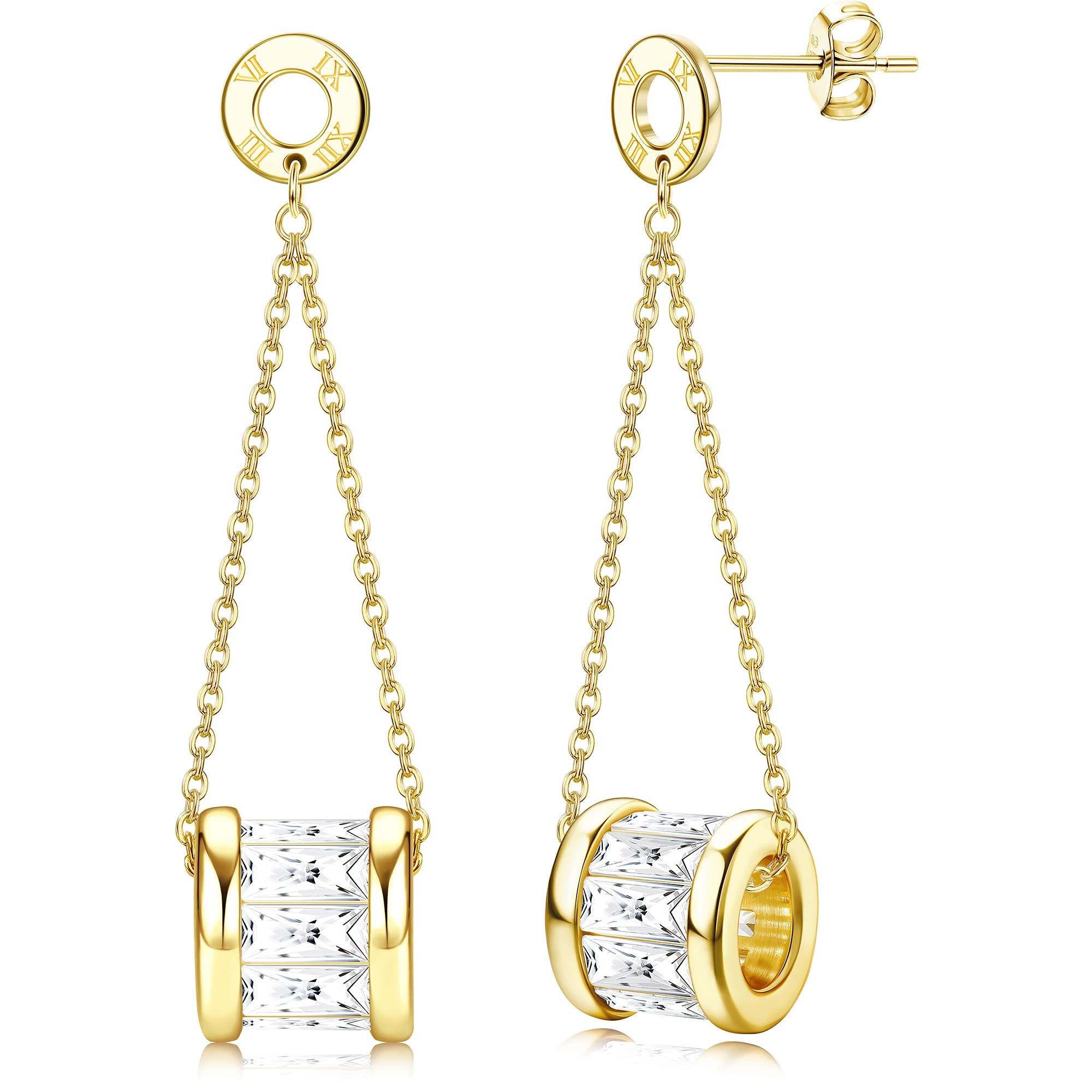 14K Gold Plated Sterling Silver Cubic Zirconia Dangle Earrings for Women - Elegant Drop Earrings for Wedding, Party & Christmas Gifts | Dainty White Gold Plated CZ Dangling Earrings for Everyday Wear & Special Occasions