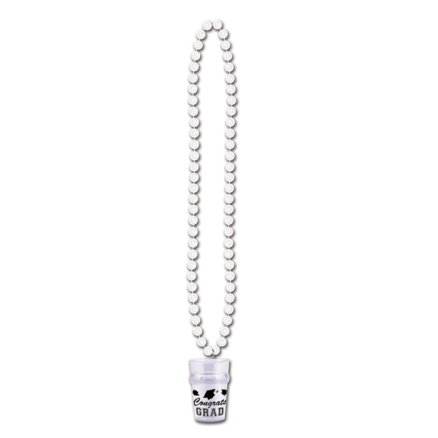 12 Pack Beistle Graduation Party Bead Necklaces with Grad Glass - White | Bulk Graduation Decorations for Party Favors, School Events & Commencement Celebrations