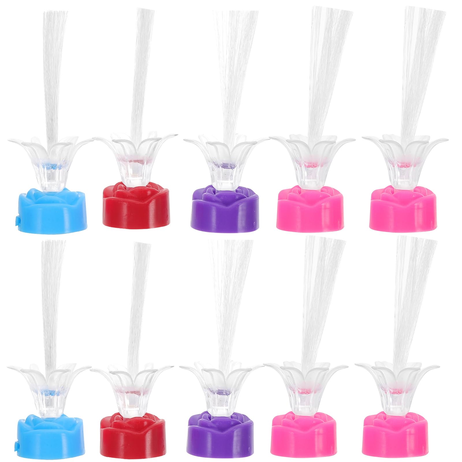 10-Pack Multicolor LED Fiber Optic Lamp - Color Changing Mood Light, Night Light & Decorative Fountain Light for Bedroom, Party & Home Decor (Crystal Base) | Perfect for Kids Rooms, Relaxation & Sensory Play