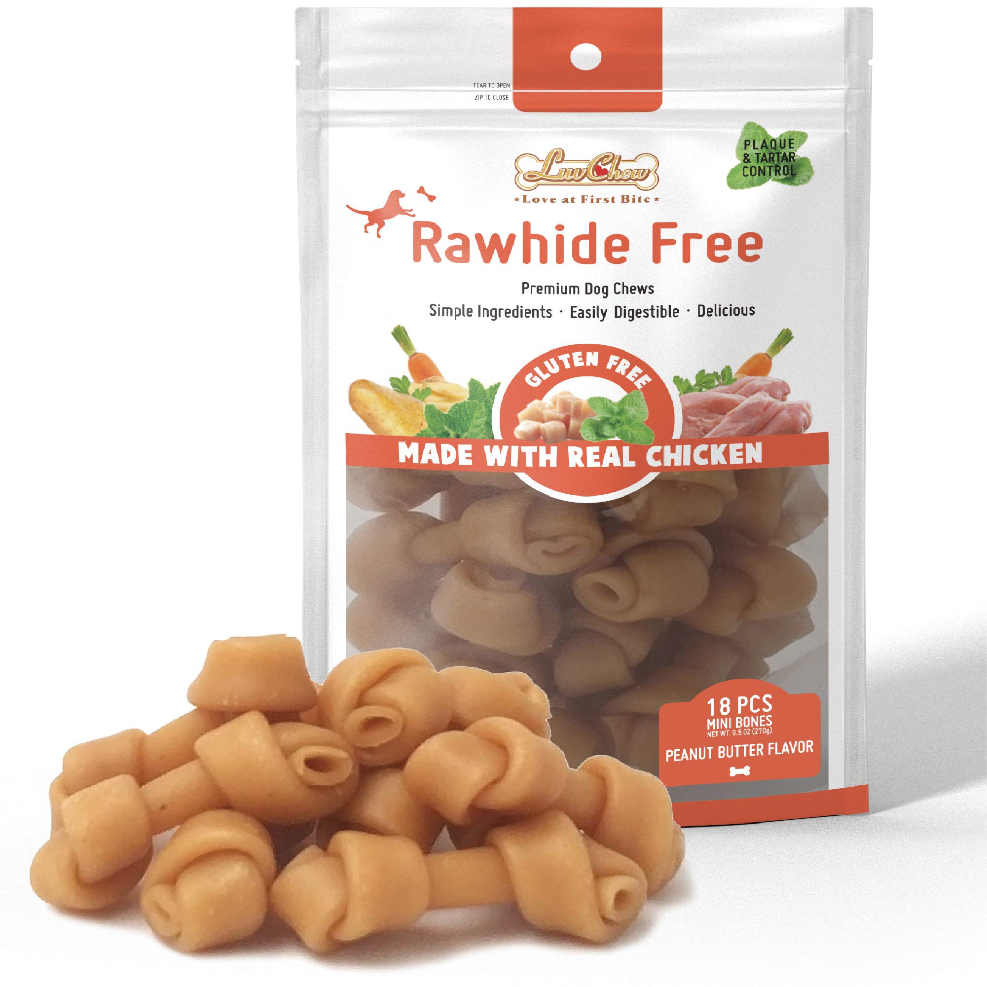 **Premium Peanut Butter Dog Chew Bones – Rawhide-Free, Gluten-Free, Limited Ingredient, Healthy & Digestible Treats (Mini 18-Pack) – Perfect for Training, Teething & Small Breeds**