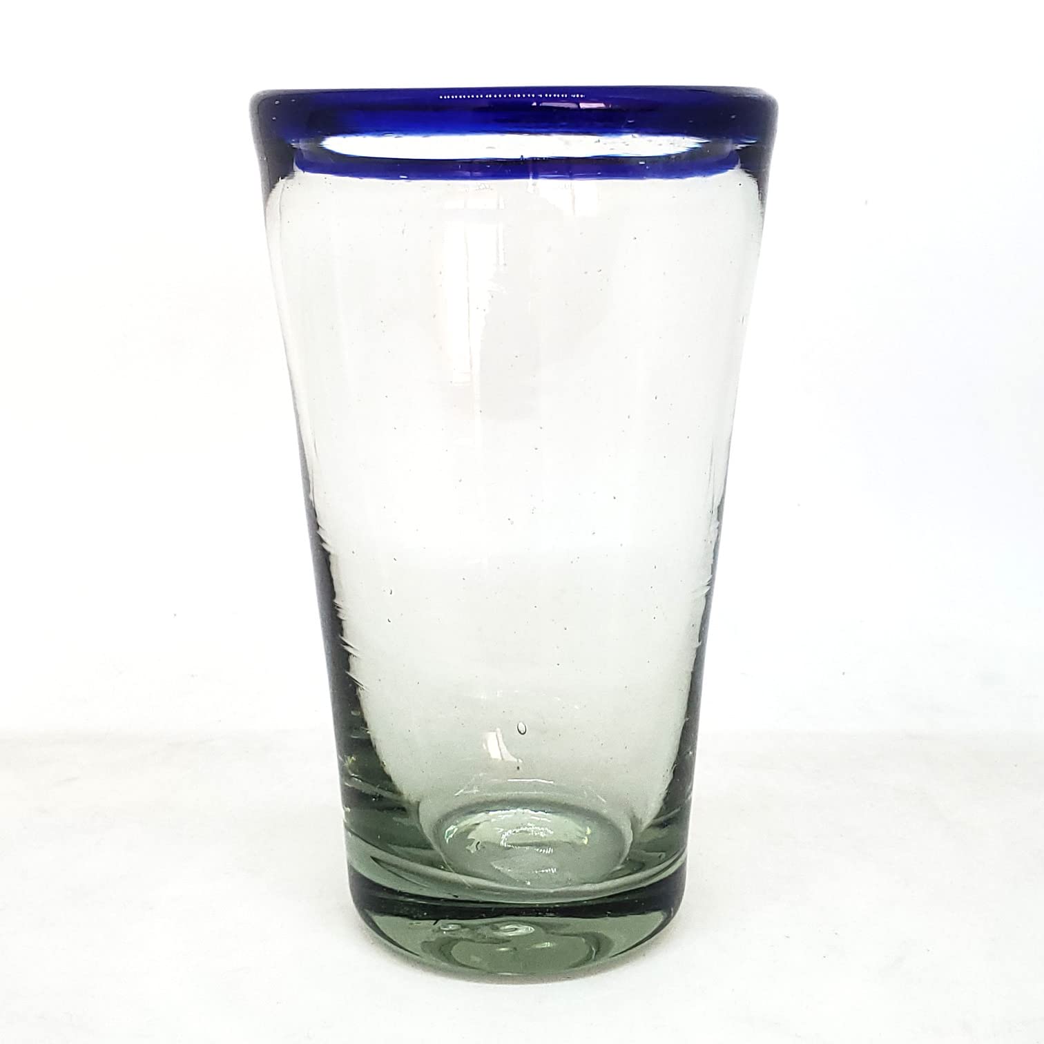 Eco-Friendly Cobalt Blue Rim 16 oz Pint Glasses Set of 6 - Recycled Lead-Free & Toxin-Free Glassware for Beer, Cocktails & Home Bar Decor