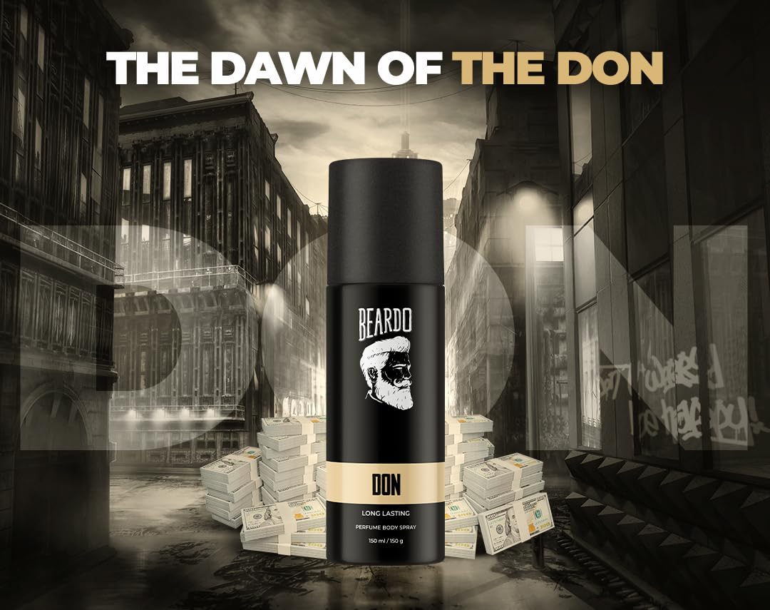 Beardo DON Long Lasting Perfume Deodorant for Men - 150ml Fresh Scent Body Spray | All-Day Protection & Fragrance | Perfect Gift for Christmas, Birthdays & Special Occasions | Ideal for Office, Gym & Date Nights
