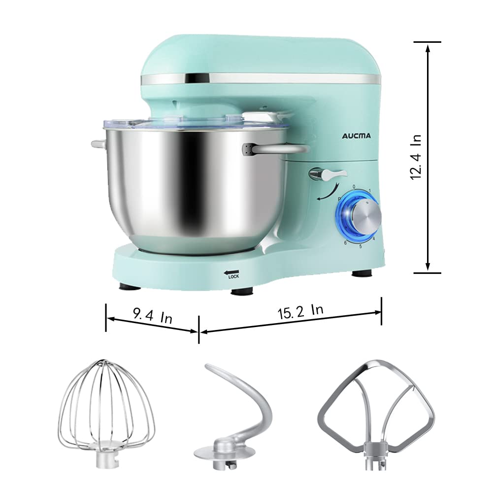 Aucma 6.5-QT 660W Stand Mixer - 6-Speed Tilt-Head Electric Kitchen Mixer with Dough Hook, Wire Whip & Beater (Blue) - Perfect for Baking Cakes, Cookies, Bread & More