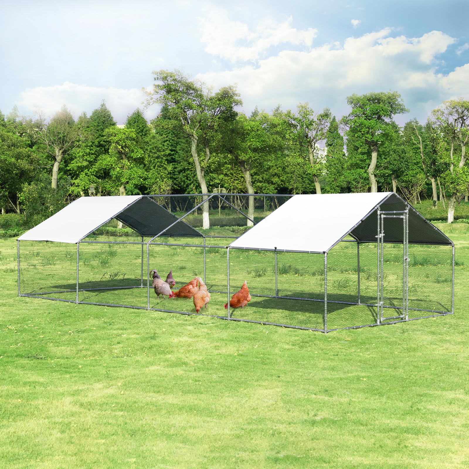 PETSITE Large Walk-In Metal Chicken Coop - Spire Shaped Poultry Cage with Waterproof PE Cover for Hens, Ducks & Outdoor Backyard Farming | Durable Hen House for Free Range Birds & Small Farm Use