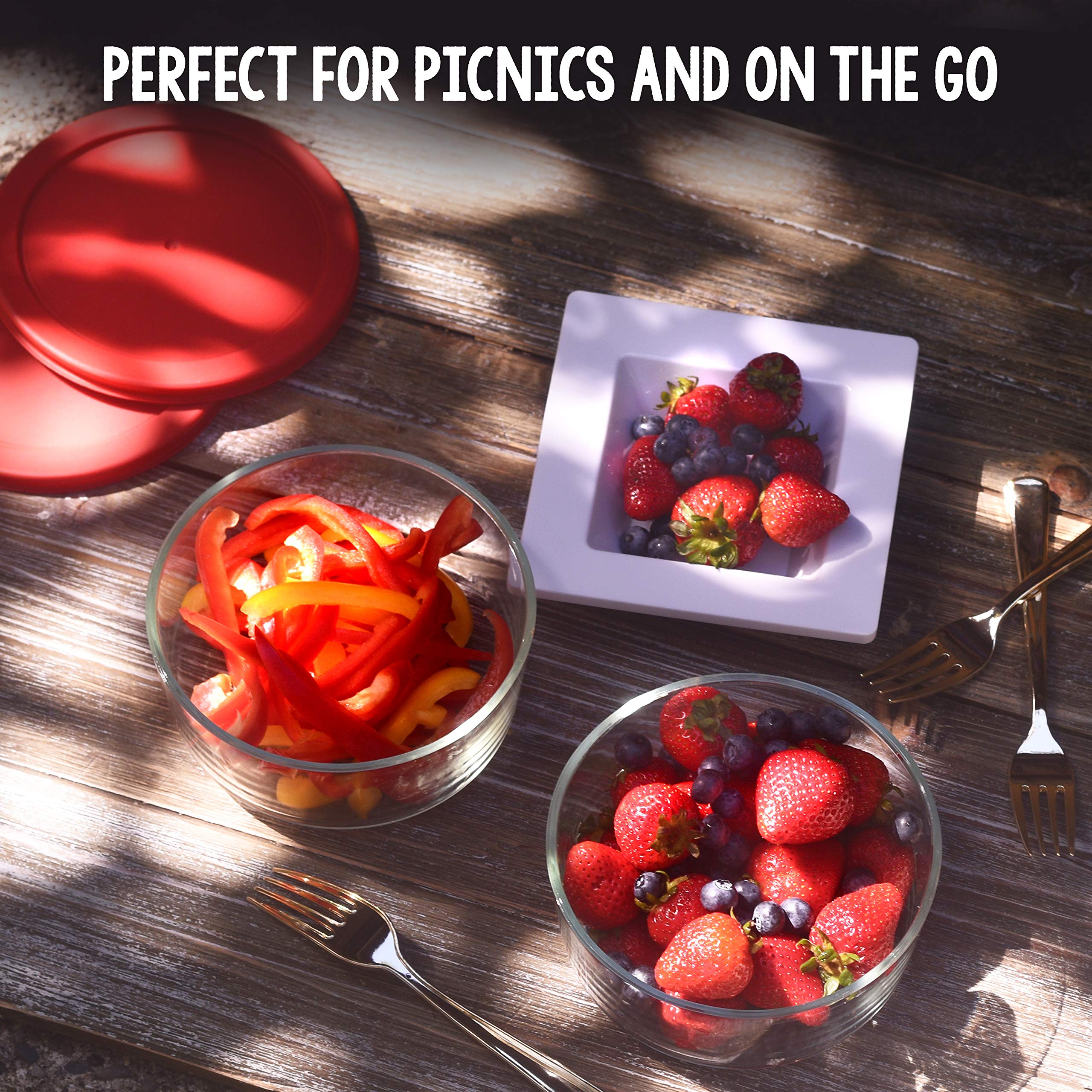 BOVADO USA 2 Cup Glass Food Storage Containers (6 Pack) - Airtight, Leakproof, Dishwasher, Freezer & Oven Safe - BPA-Free Glass Meal Prep Containers with Red Lids - Perfect for Leftovers, Meal Prep, and Pantry Organization