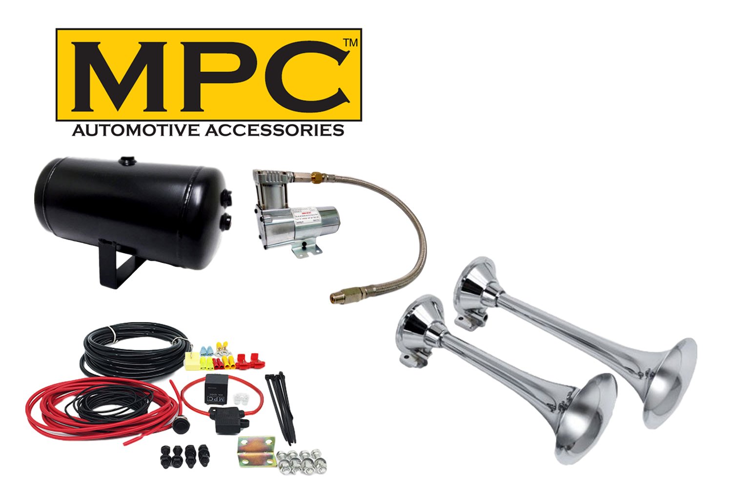 MPC 12V Car & Truck Air Horn Kit with 120 PSI External Mount Air System - Loud Vehicle Horn for Trucks, SUVs, Emergency Vehicles & Off-Road Use