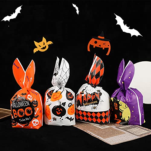 50 Pack Halloween Treat Bags with Bunny Ears - Orange Trick or Treat Candy Bags for Halloween Party Favors, School Events & Neighborhood Candy Distribution