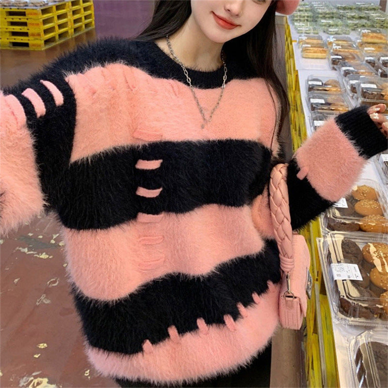 Soft Velvet Sweater for Women - Cozy Loose Fit Retro Top for Autumn & Winter | Perfect for Casual Wear, Layering & Cold Weather Fashion