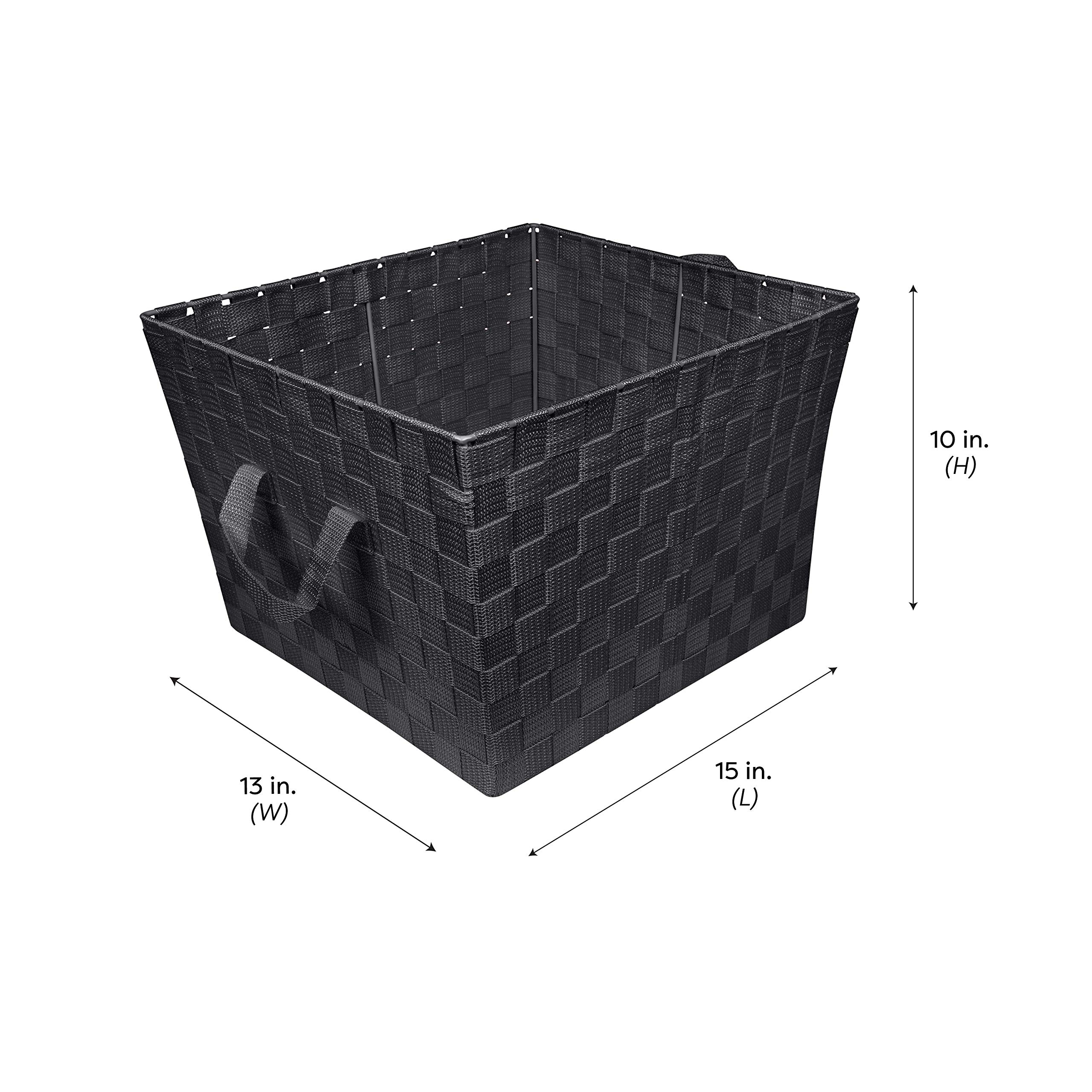 Large Woven Storage Tote Basket with 2 Handles - 2 Pack Black Organizer for Closet, Bedroom, Bathroom & Nursery - Perfect for Toys, Accessories & Gift Storage