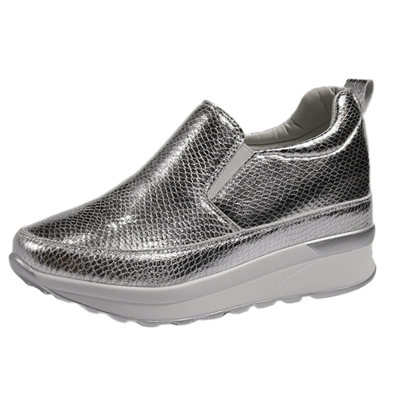 Women's Casual Leather Round Toe Thick Sole Shoes - Solid Black Comfortable Walking Shoes for Everyday Wear, Office & Outdoor Activities