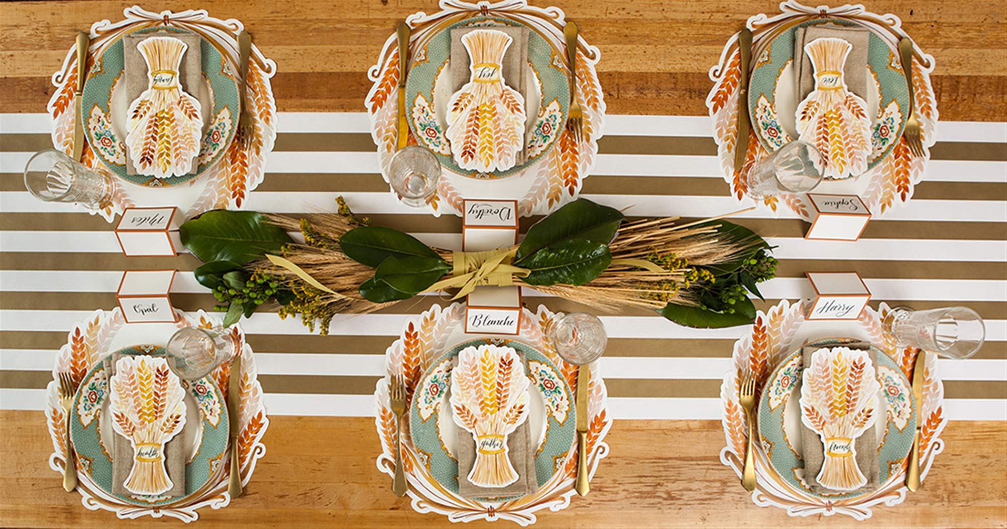 Hester and Cook Disposable Round Paper Placemats for Dining Table - Golden Harvest Thanksgiving Fall Decor - 12 Pack Eco-Friendly Place Settings - Made in USA - Perfect for Holiday Parties, Family Gatherings & Dinner Decorations