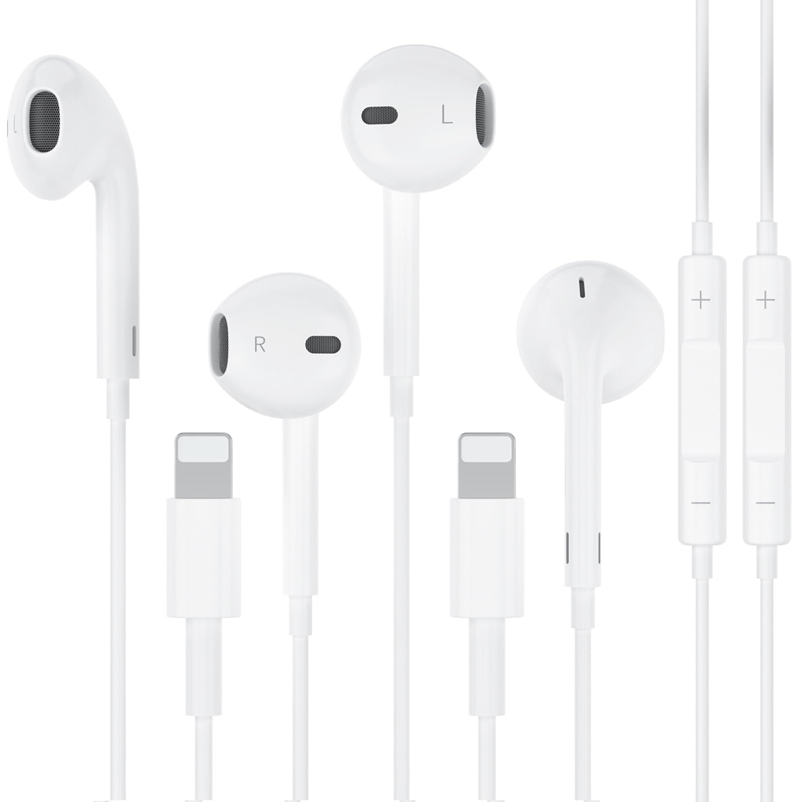 2 Pack MFi Certified HiFi Stereo Noise Canceling In-Ear Earbuds with Built-in Mic & Volume Control for iPhone 14/13/12/11/X/8/7 - Perfect for Gym, Commuting & Hands-Free Calls