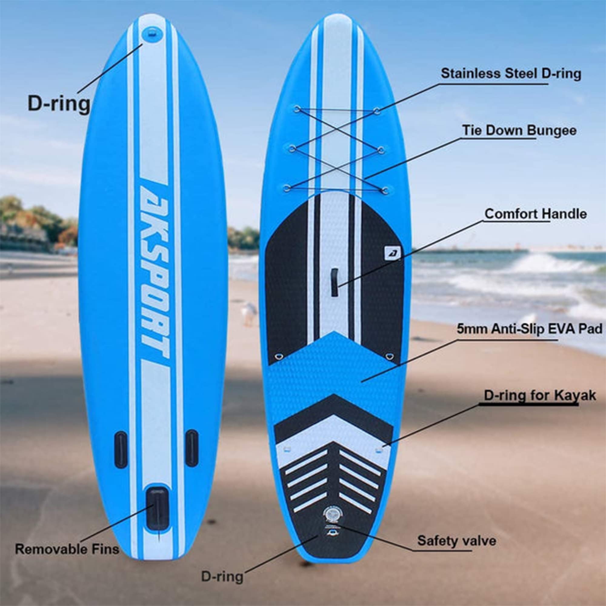 AKSPORT Inflatable Stand Up Paddle Board - Premium SUP Board Kit with Paddle, Pump & Bag for Adults & Youth - Perfect for Lakes, Rivers & Ocean Recreation