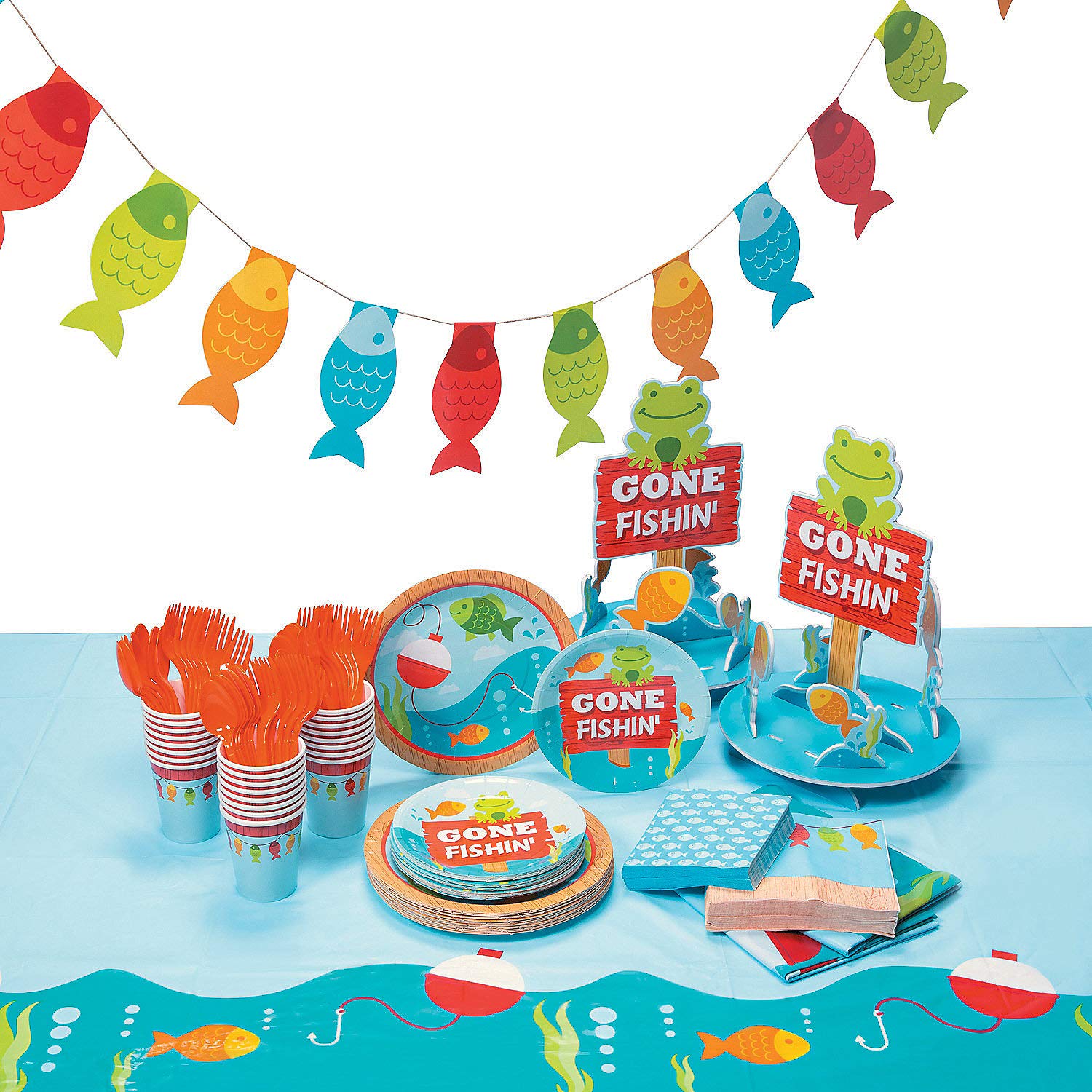 Fun Express Little Fisherman Tableware Kit for 24 Guests - 190pc Ocean Theme Birthday Party Supplies for Kids - Plates, Cups, Napkins & Utensils - Perfect for Beach Parties, Underwater Decorations & Summer Celebrations