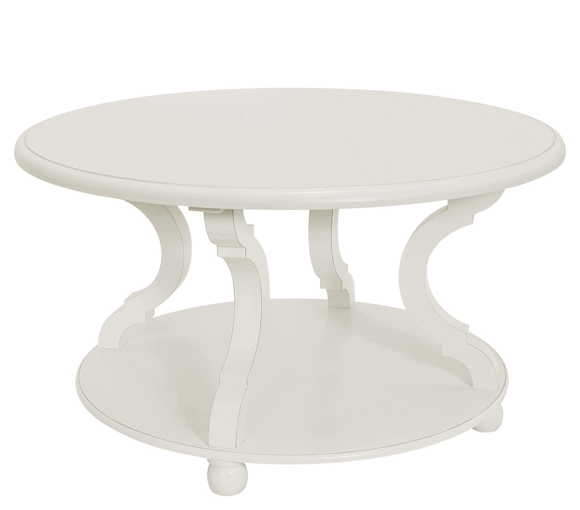 FINECASA Round Wood Coffee Table with Storage Shelf - 31.0x18.3 Inches White Carved Legs Accent Table for Living Room, Sofa Side Table | Perfect for Small Spaces, Home Decor & Cocktail Parties