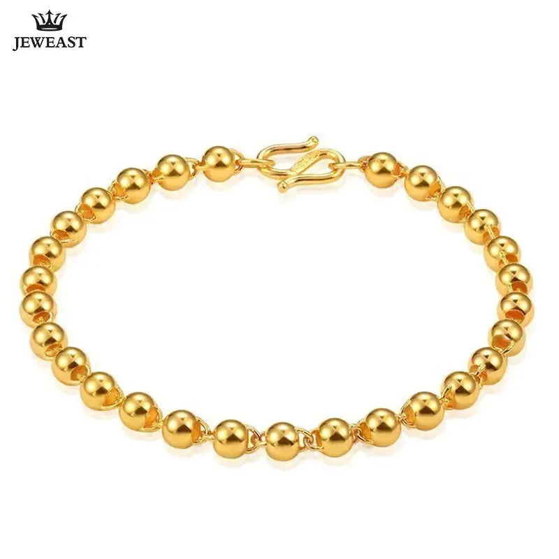 24K Pure Gold Bracelet 999 Solid Gold Bangle for Women - Elegant Smooth Beads Trendy Classic Fine Jewelry Gift for Birthday, Anniversary & Special Occasions