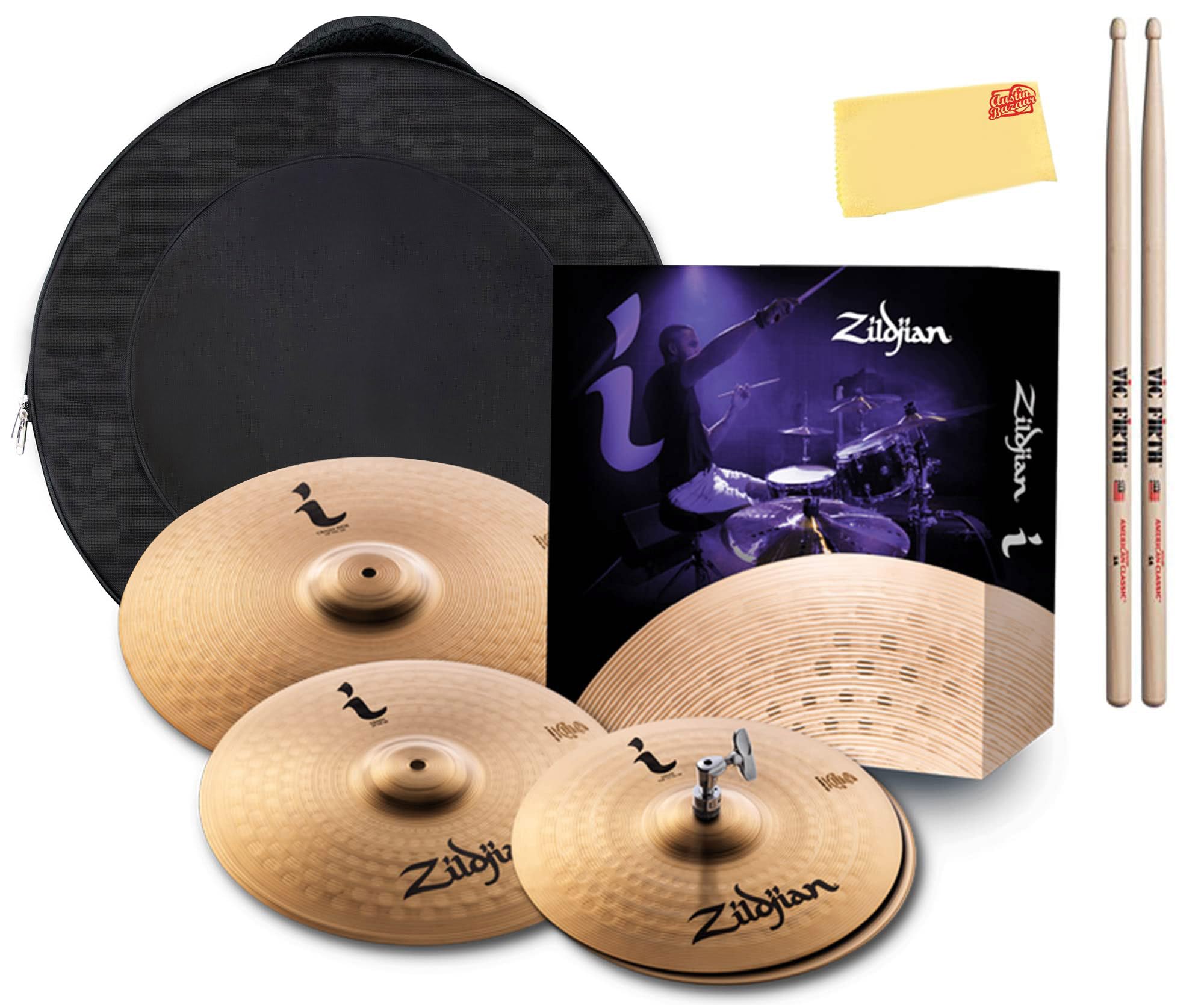 Zildjian ILHESSP I Essentials Plus Cymbal Pack with Cymbal Bag, Drumsticks & Polishing Cloth - Complete Drum Kit Accessories for Beginners & Professionals - Perfect for Live Performances, Studio Recording & Practice Sessions