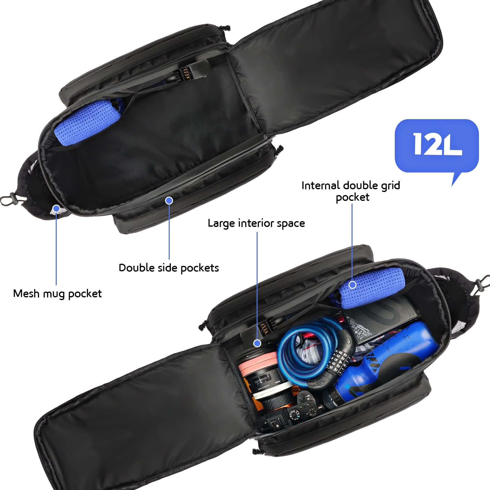 QYCHHJ 12L Waterproof Bike Rack Bag - Reflective Rear Bicycle Saddle Pannier with Shoulder Strap | Commuter Bike Luggage & Storage Accessories for Cycling, Camping & Outdoor Adventures