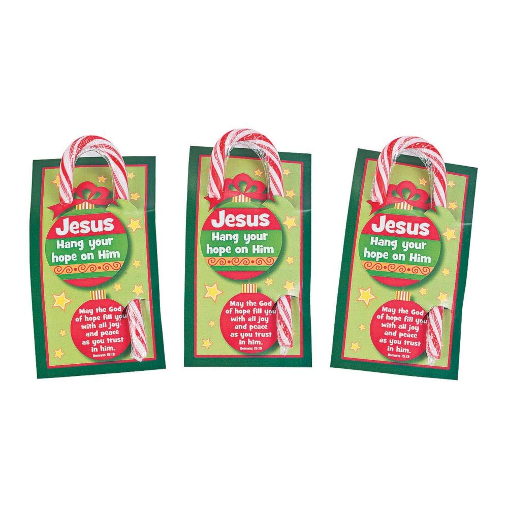 HANG YOUR HOPE ON HIM Christmas Candy Canes - 24 Pack of Edible Holiday Treats for Stocking Stuffers, Party Favors & Gift Giving