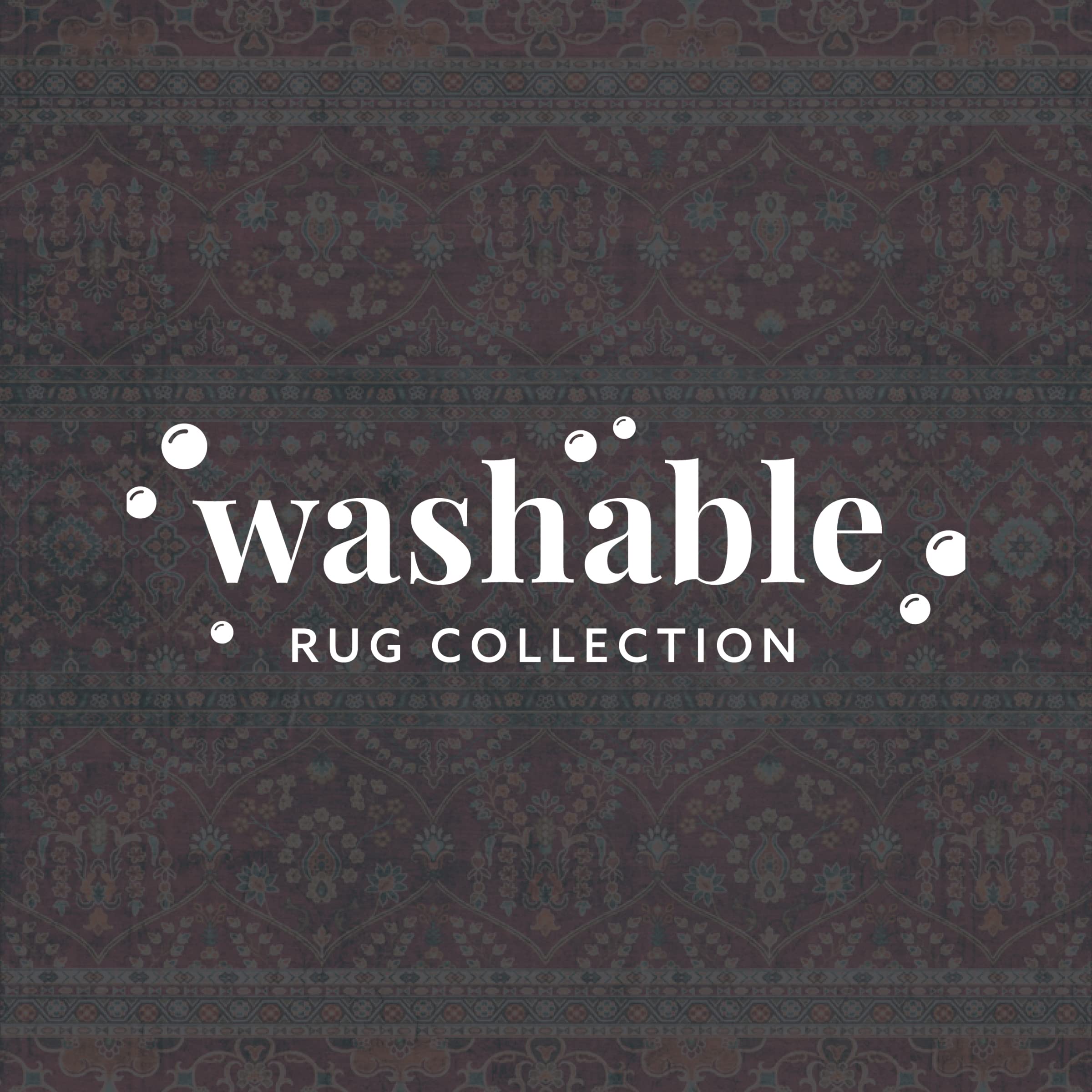 Linon Home Decor Washable Area Rug 5' x 7' - Yarit Garnet & Ivory - Soft Non-Slip Indoor Outdoor Rug for Living Room, Bedroom, Patio