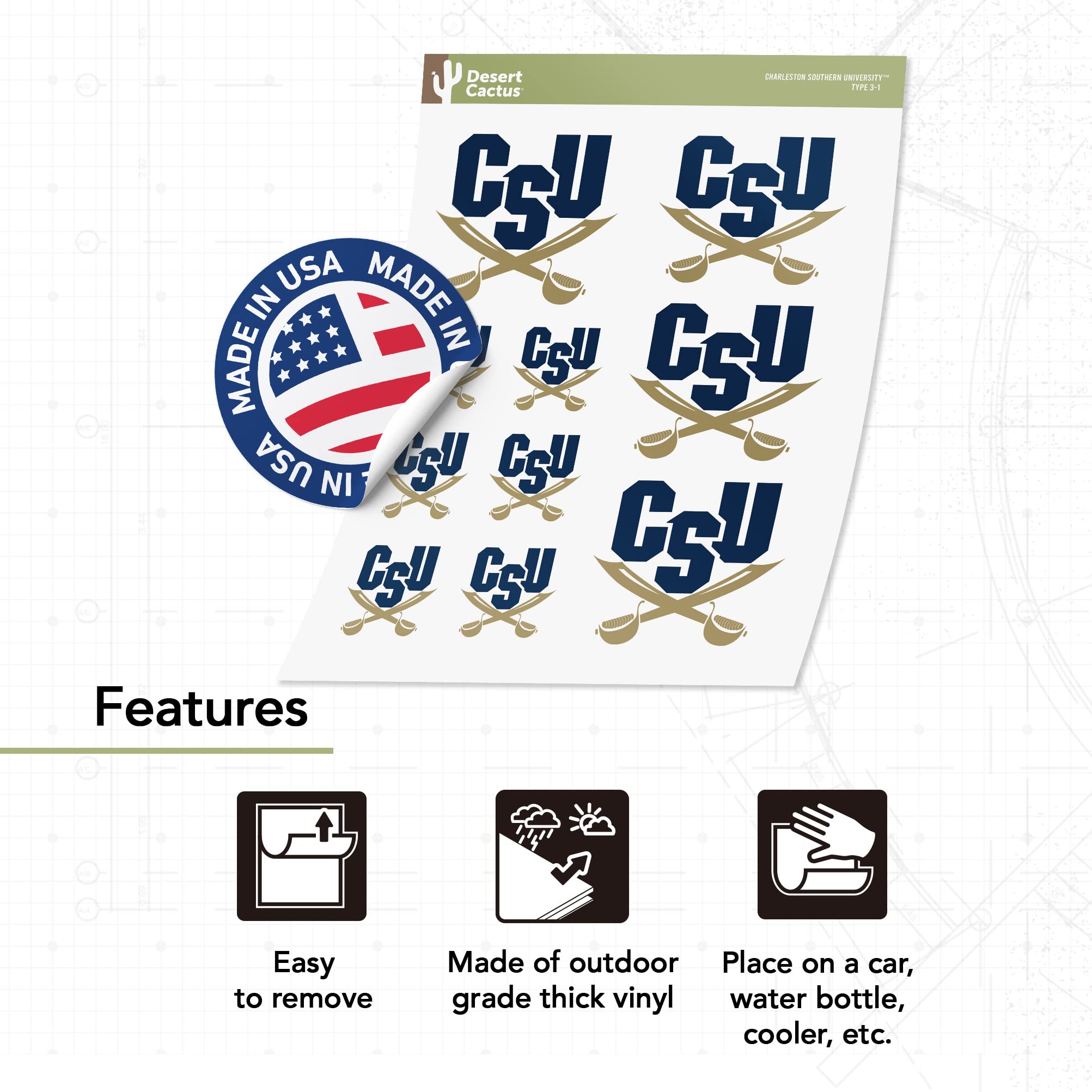 Desert Cactus Charleston Southern University Sticker - CSU Buccaneers Vinyl Decals for Laptop, Water Bottle, Car & Scrapbook - Perfect for College Pride, School Spirit & Fan Gifts (Type 3-1)