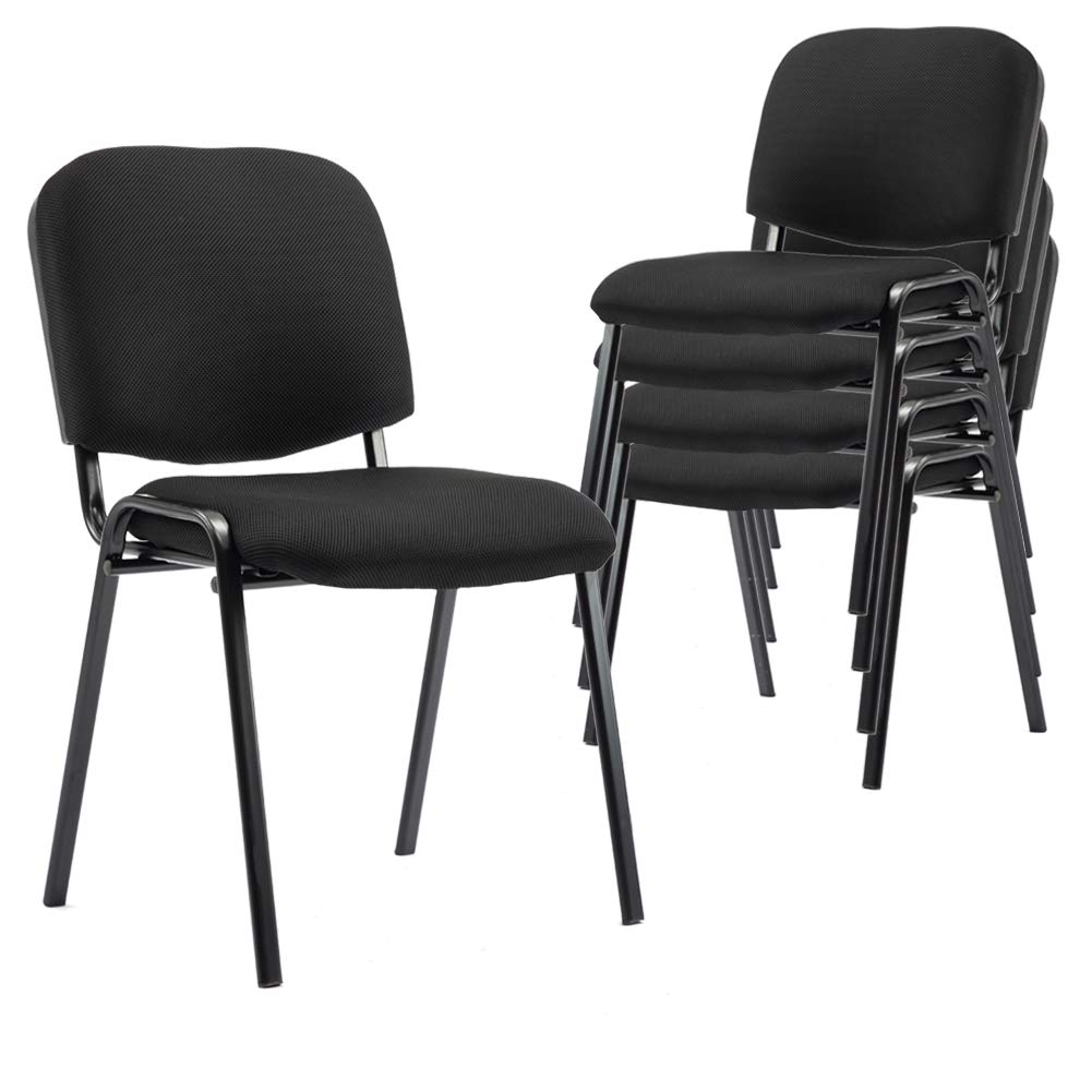 5-Pack Black Mesh Stackable Chairs with Padded Seats - Armless Office Waiting Room Chairs for Conference Rooms, Church Events & School Classrooms - Comfortable Stacking Chairs for Indoor Gatherings & Events