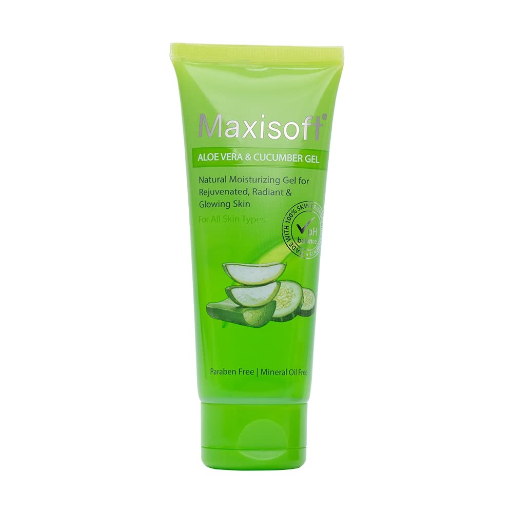 Maxisoft Aloe Vera & Cucumber Gel for Face & Body - Cooling Moisturizer to Soothe Dry, Irritated Skin - Lightweight Non-Sticky Formula for Daily Skincare & Haircare - 120g (Pack of 1) | Perfect for Sunburn Relief, After-Sun Care & Summer Hydration