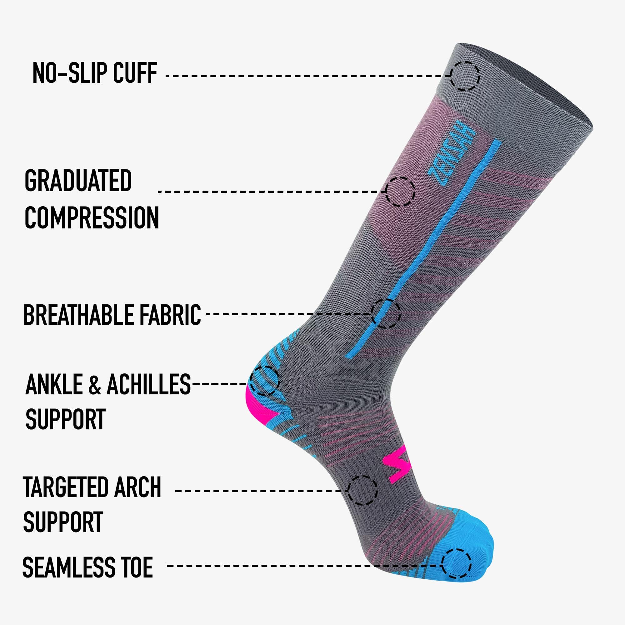 Zensah Featherweight Compression Socks - Ultra-Lightweight Running Socks for Women & Men - Improve Circulation & Performance for Marathon, Travel & Recovery