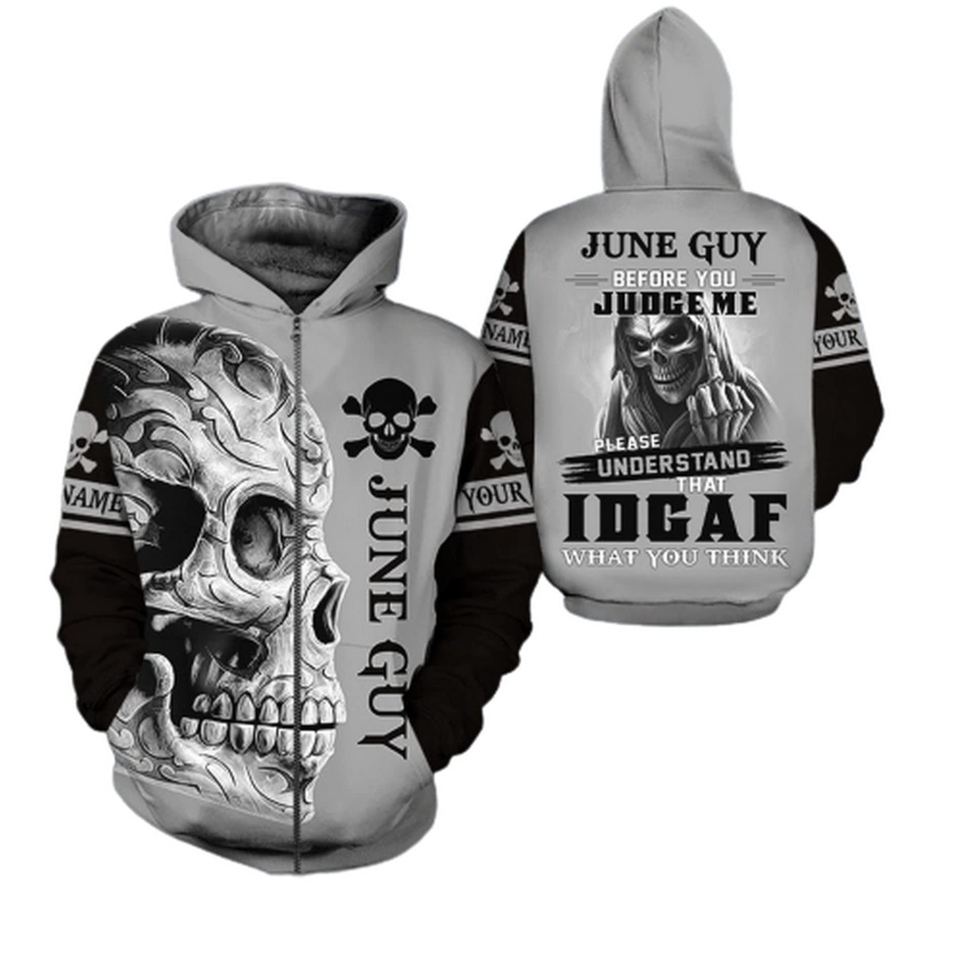 Custom 3D Printed June Guy Pullover Hoodie - Unisex Zip-Up Sweatshirt with Front Pocket | Christmas & Birthday Gifts for Men & Women | Perfect for Casual Wear, Gifting & Seasonal Holidays