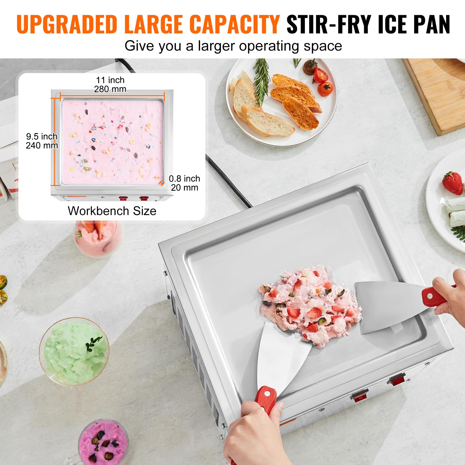 VEVOR Commercial Ice Cream Roll Maker Machine 220W, 9.4