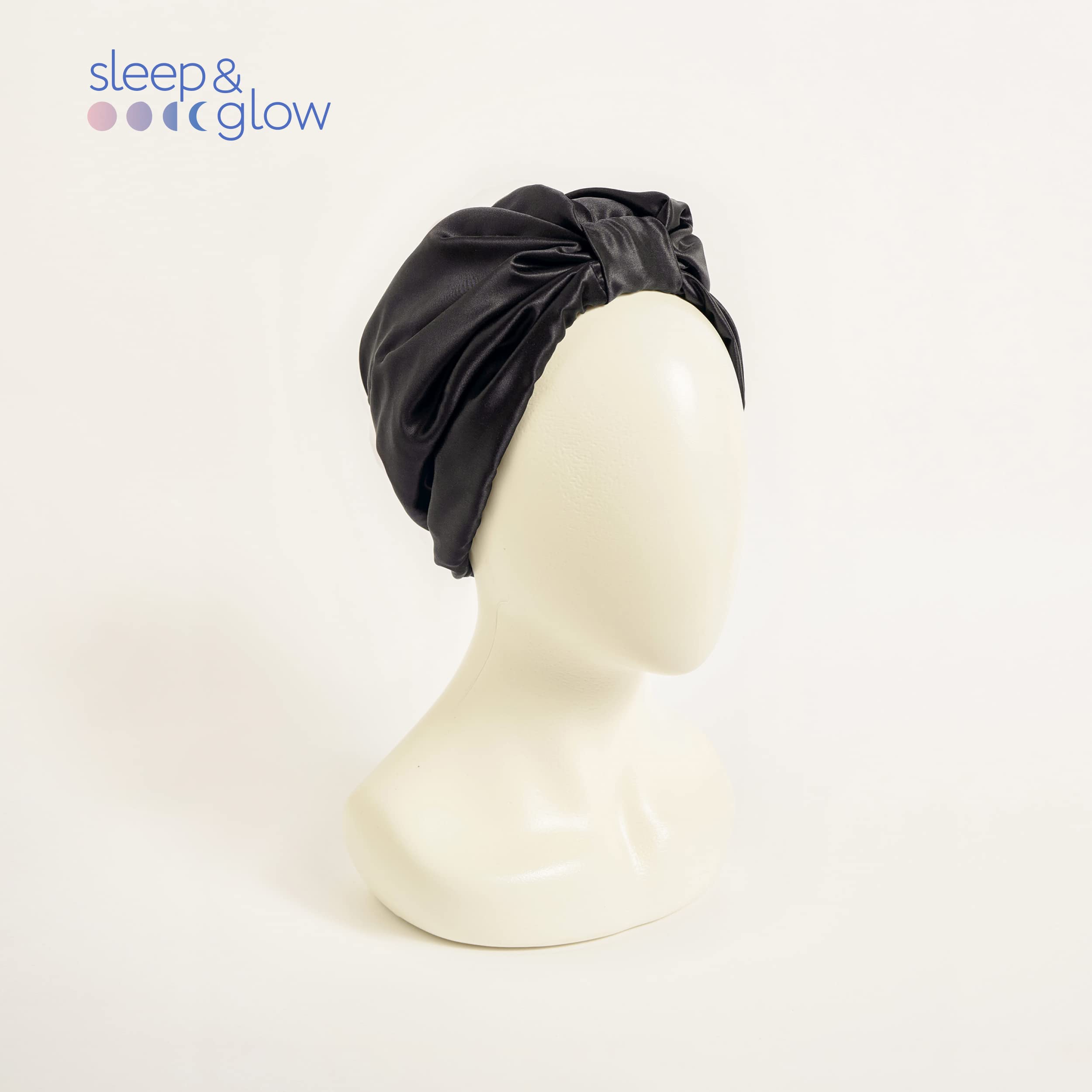 Sleep & Glow Luxury 100% Mulberry Silk Hair Turban for Sleeping - Double Layered Night Hair Bonnet for Healthy Shiny Hair (Black) - Perfect for Bedtime Hair Care & Travel