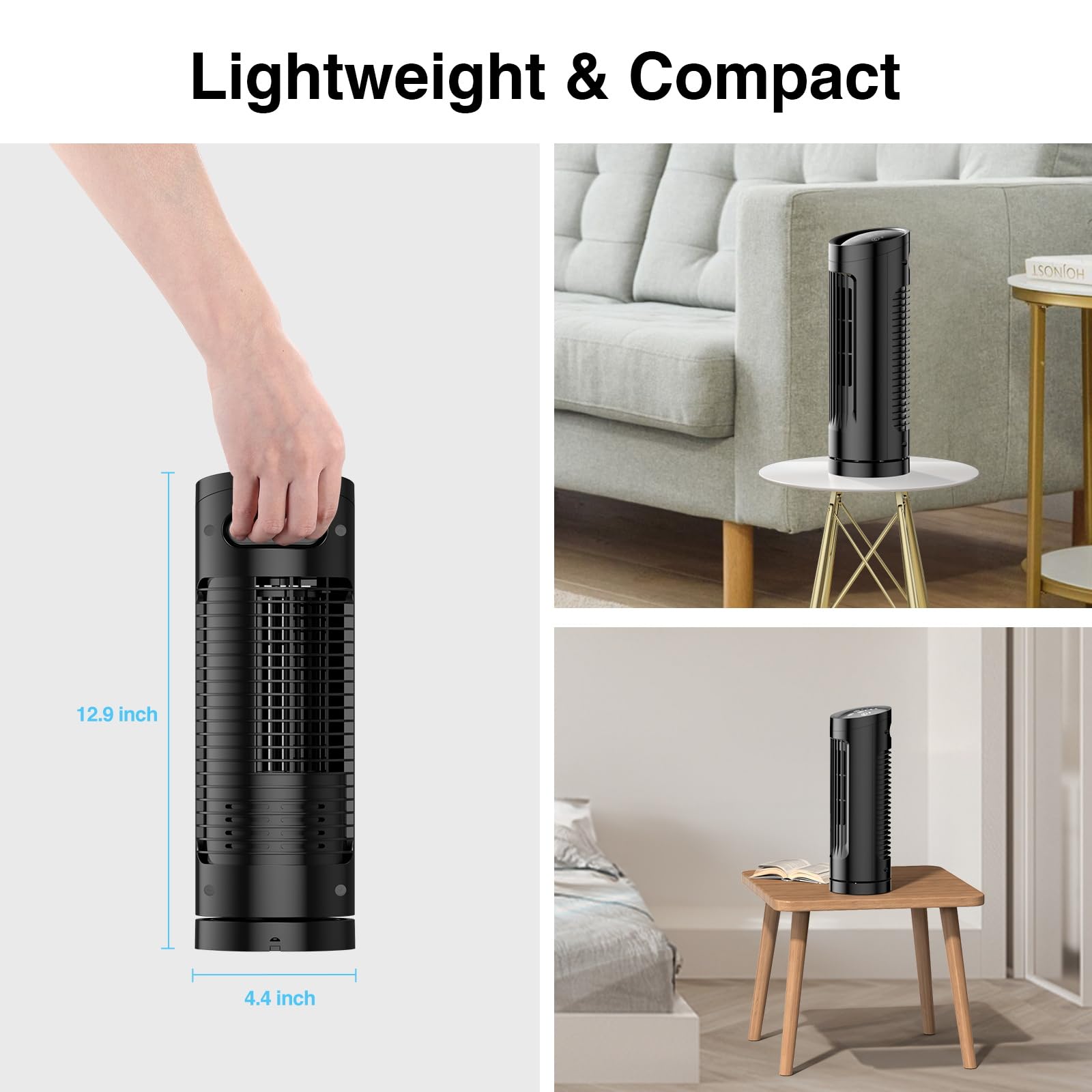 VCK 13'' Oscillating Table Fan - 70° Tower Fan with Remote Control, 3 Speed Settings & 3 Wind Modes, Timer Function, Safe Bladeless Design, Digital Touch Screen - Ultra Quiet Desk Fan for Home, Office, Bedroom & Workspace | Perfect for Cooling, Air Circulation & White Noise Sleep Aid