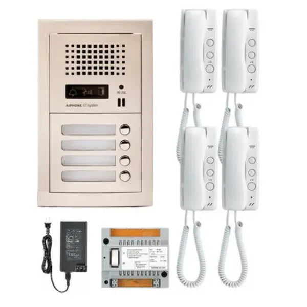 Aiphone GT 4H 4 Apartment Multi Tenant Audio Intercom System with Handset (GT 1D) - Secure Entry Communication for Multi-Unit Buildings & Apartment Complexes