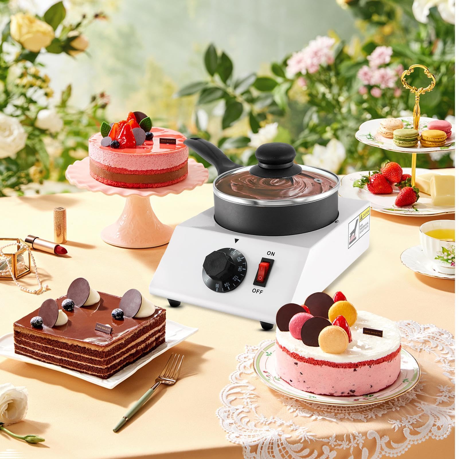 110V Electric Chocolate Melting Pot - Commercial Chocolate Tempering Machine for Melting Chocolate, Butter, Cheese, Cream & Candy - Removable Ceramic Pot for Easy Cleaning - Perfect for Bakeries, Candy Shops & Home Dessert Making