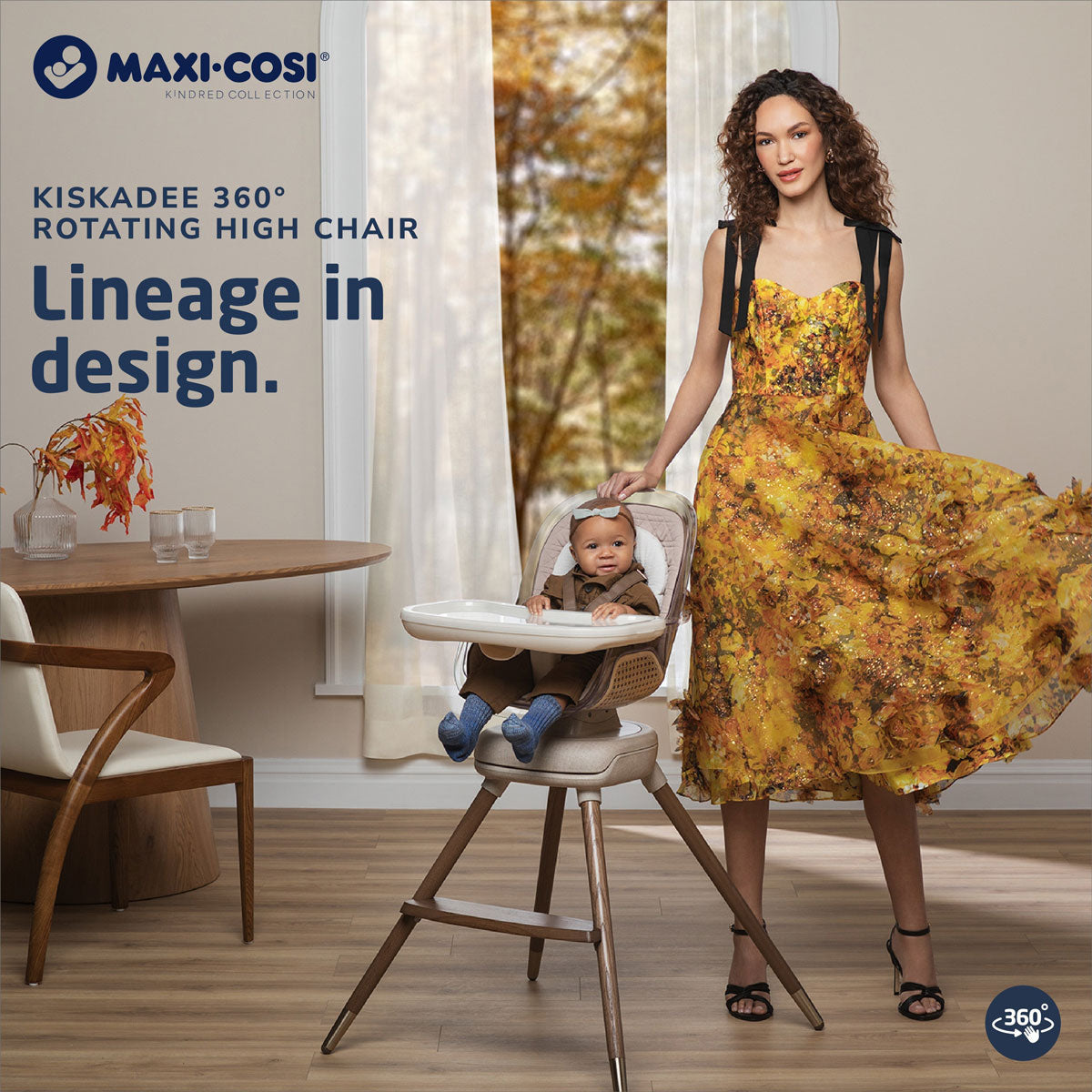 Maxi Cosi Kiskadee 360 Rotating High Chair - Adjustable Baby Feeding Seat with 5-Point Harness & Easy Clean Tray | Perfect for Dining, Weaning & Family Mealtime