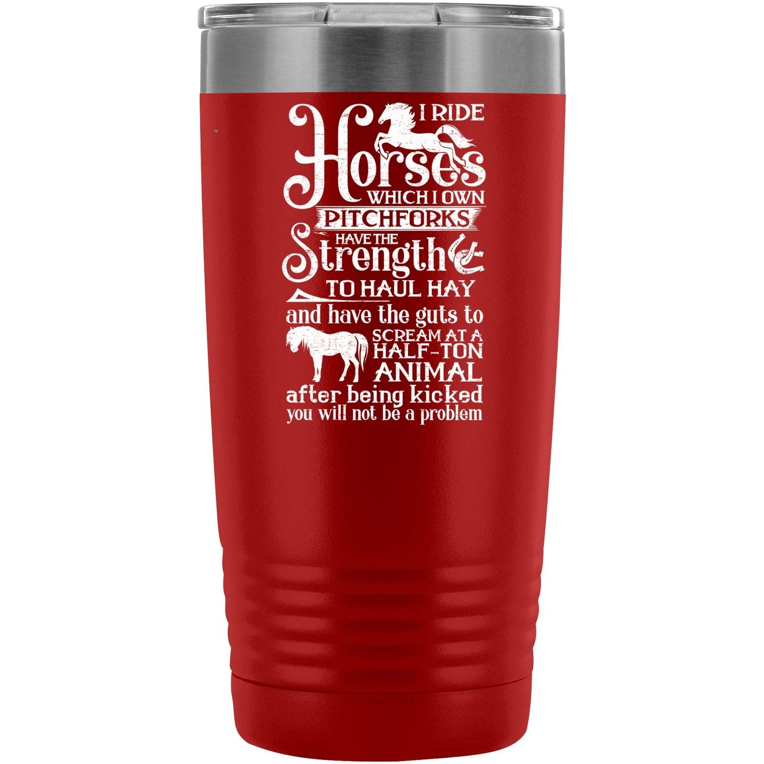 20oz Double Wall Vacuum Insulated Tumbler with Straw - Horse Riding Themed Travel Mug for Coffee, Tea & Cold Drinks - Perfect Gift for Equestrians & Horse Lovers (Red) - Ideal for Barn, Trail Rides & Outdoor Adventures