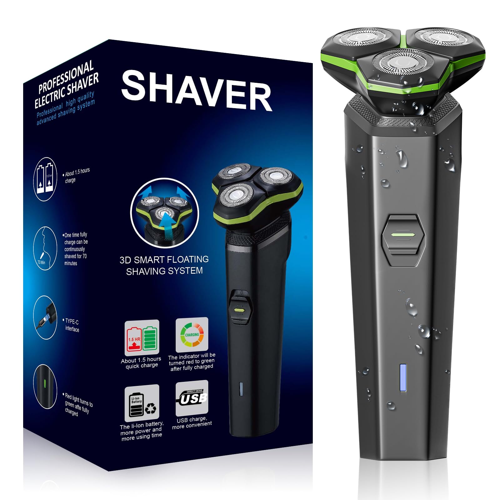 Premium Electric Razor for Men - Magnetic Detachable Head, 3D Floating Shaving System - Perfect for Travel, Office & Business Trips - Grooming Essential for Home, Gym & Daily Use