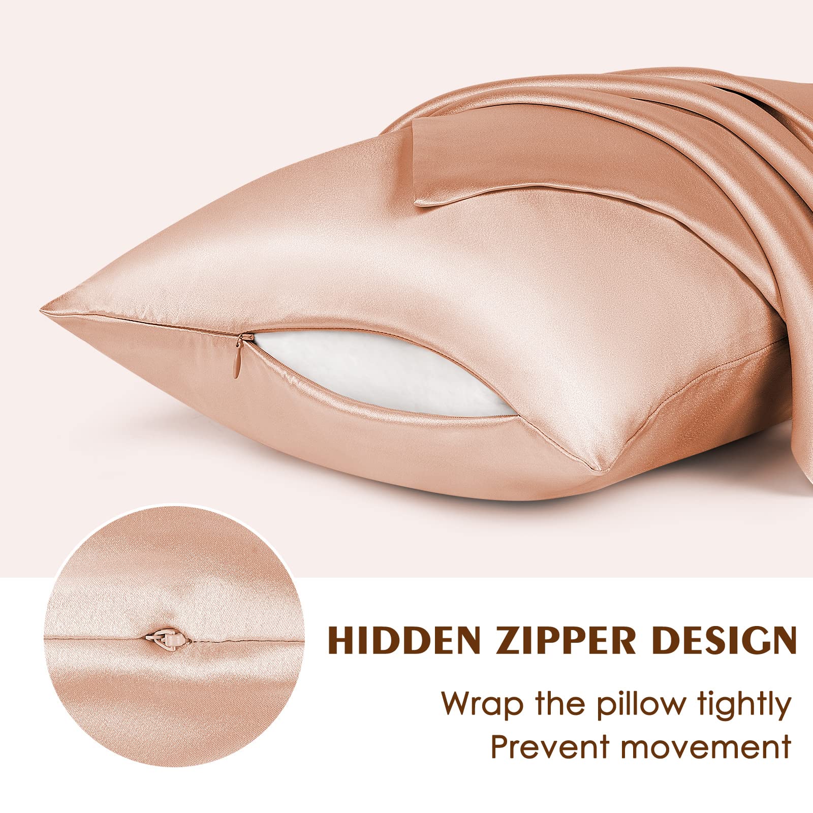 Fittia Satin Pillowcases Standard 2 Pack - Silk Pillow Cover for Hair & Skin Care with Hidden Zipper, Light Plum 20x26 Inches - Perfect for Bedroom, Travel & Gift Giving