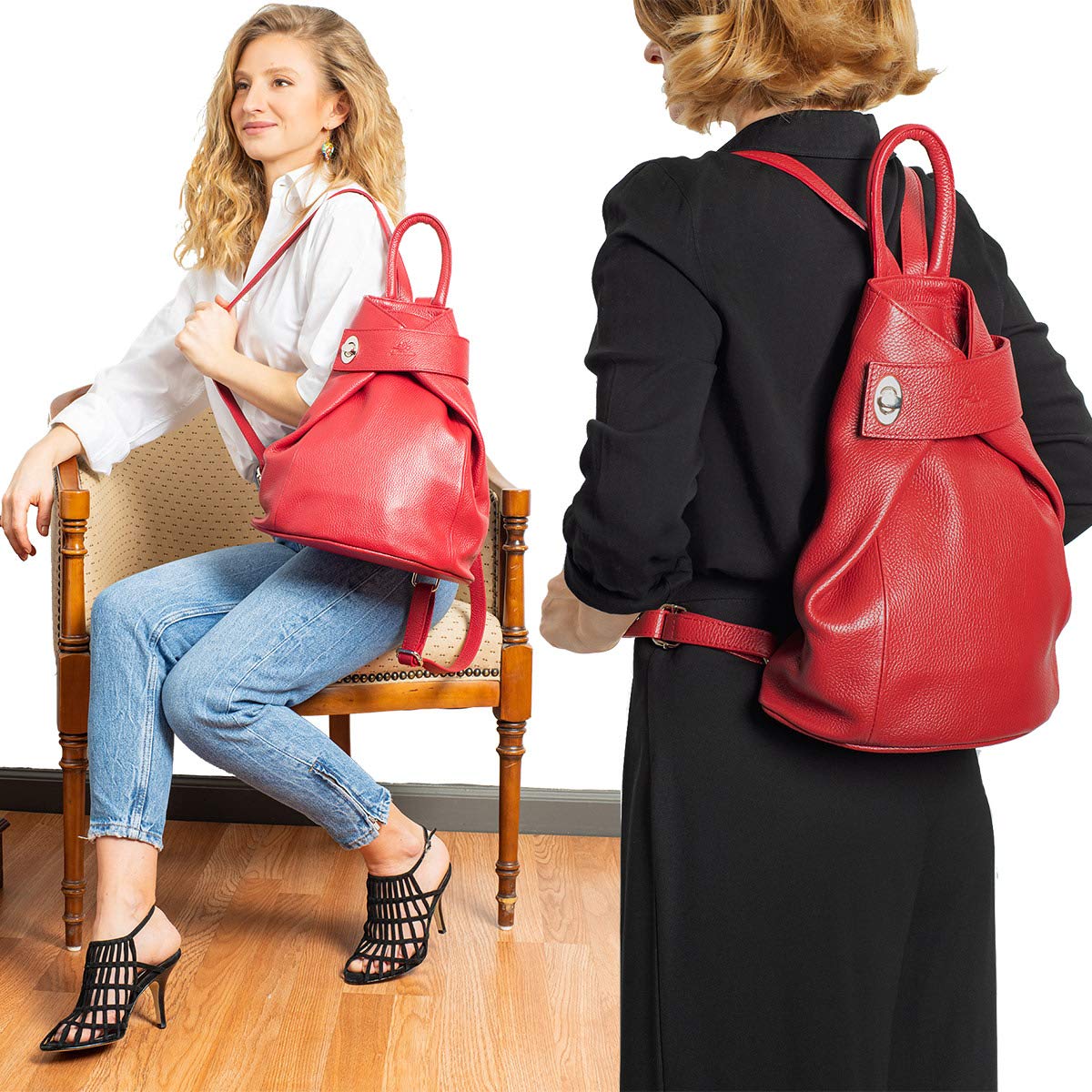 Italian Genuine Leather Ostrich-Pattern Tote Bag for Women - Dual Handles, Shoulder & Backpack Carry - Perfect for Work, Travel & Everyday Use