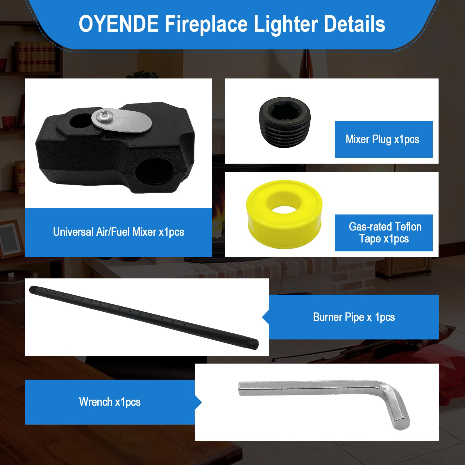 Universal Gas Log Lighter Starter Kit with Burner Pipe, Fuel Mixer & Wrench - Natural Gas Fireplace Accessories for Wood Burning Fireplaces - Perfect for Cozy Winter Nights & Home Heating