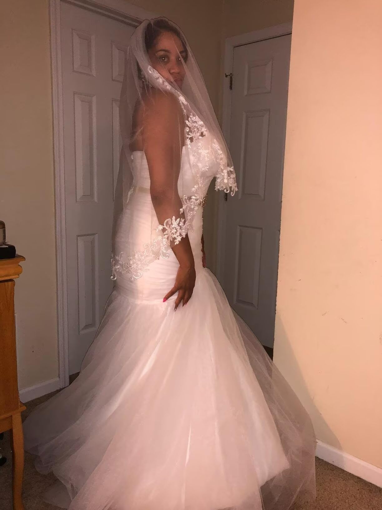 Elegant Lace Mermaid Wedding Dress 2025 | Strapless Beach Bridal Gown with Applique Tulle | Long Bohemian Style for Beach Weddings, Destination Elopements & Romantic Photoshoots