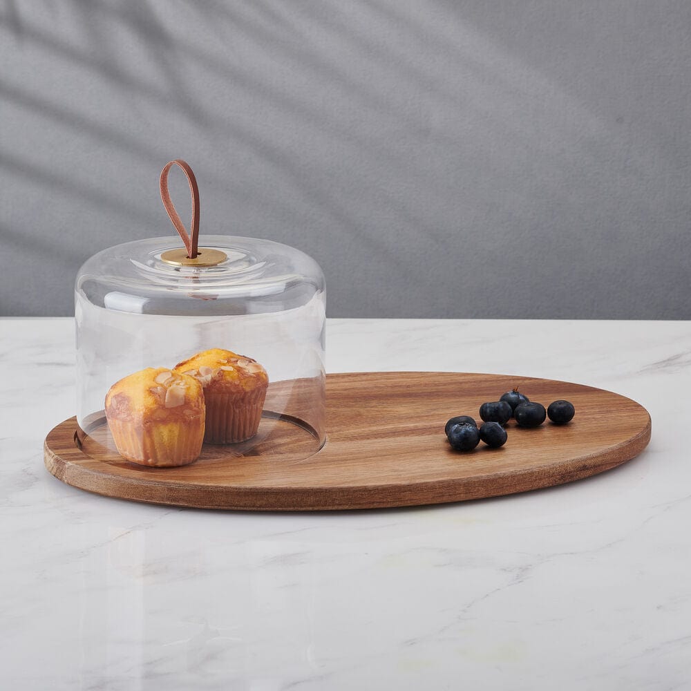 Glenwood Oval Serving Board with Glass Dome Cloche - Elegant Cheese & Charcuterie Display for Dinner Parties, Weddings & Home Decor