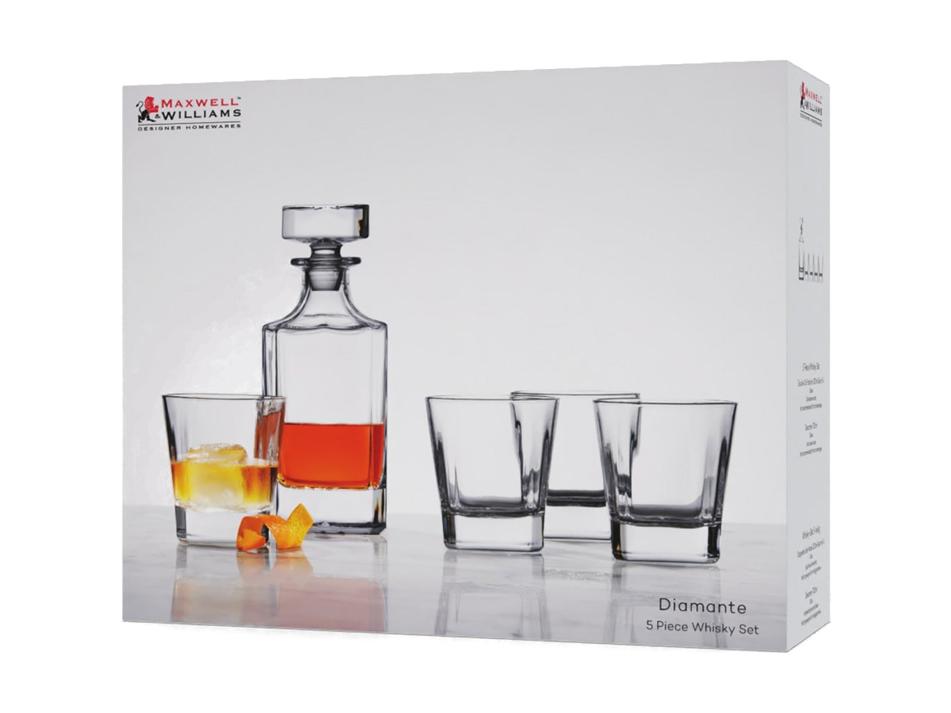 Maxwell & Williams Diamante Whisky Set - 5 Piece Crystal Glass Gift Box Set for Whiskey Lovers, Perfect for Gifts, Parties & Home Bar Decor