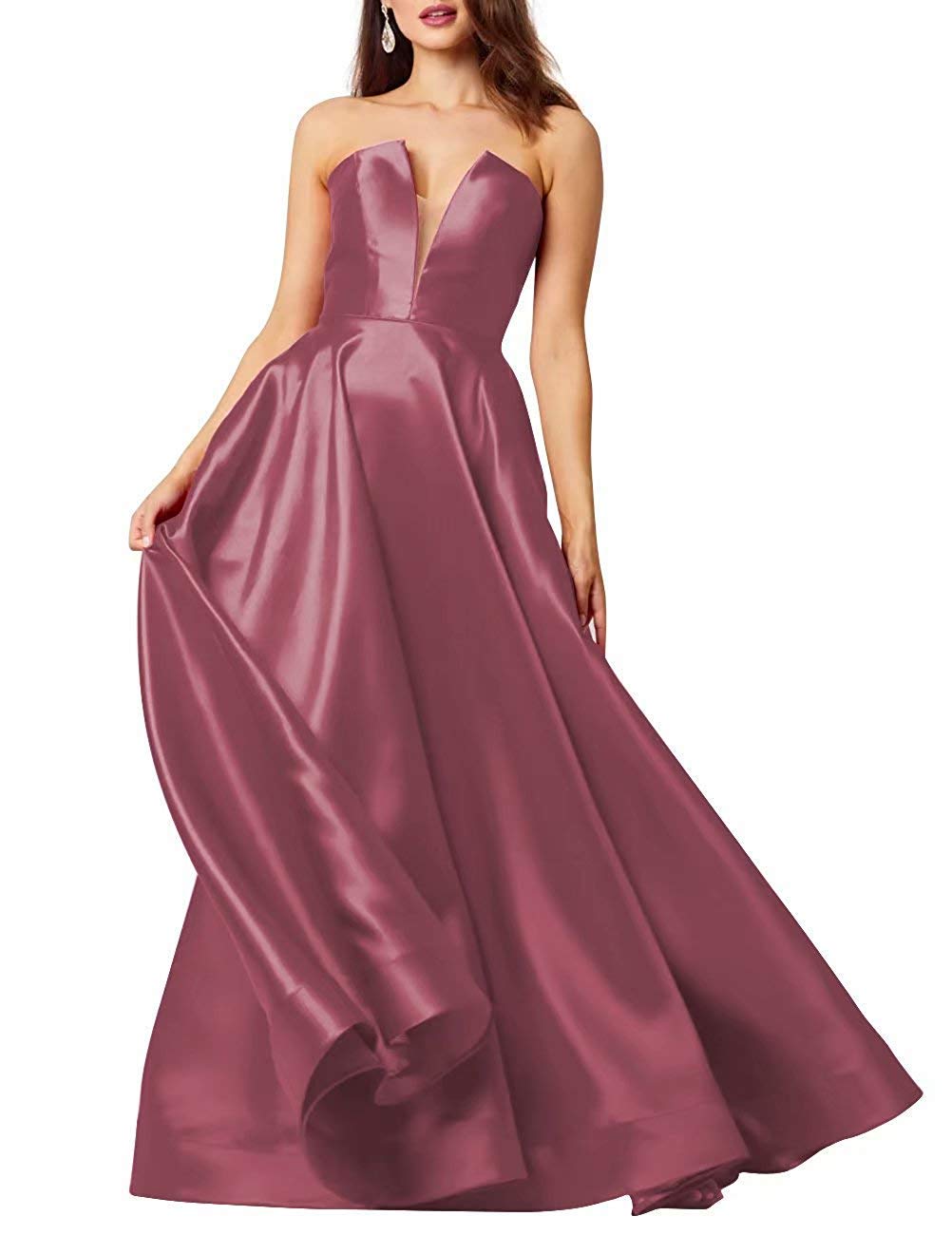 JAEDEN Elegant Long Strapless Prom Dress - A-Line Satin Formal Evening Gown for Women - Perfect for Homecoming, Prom Night, Wedding & Special Occasions