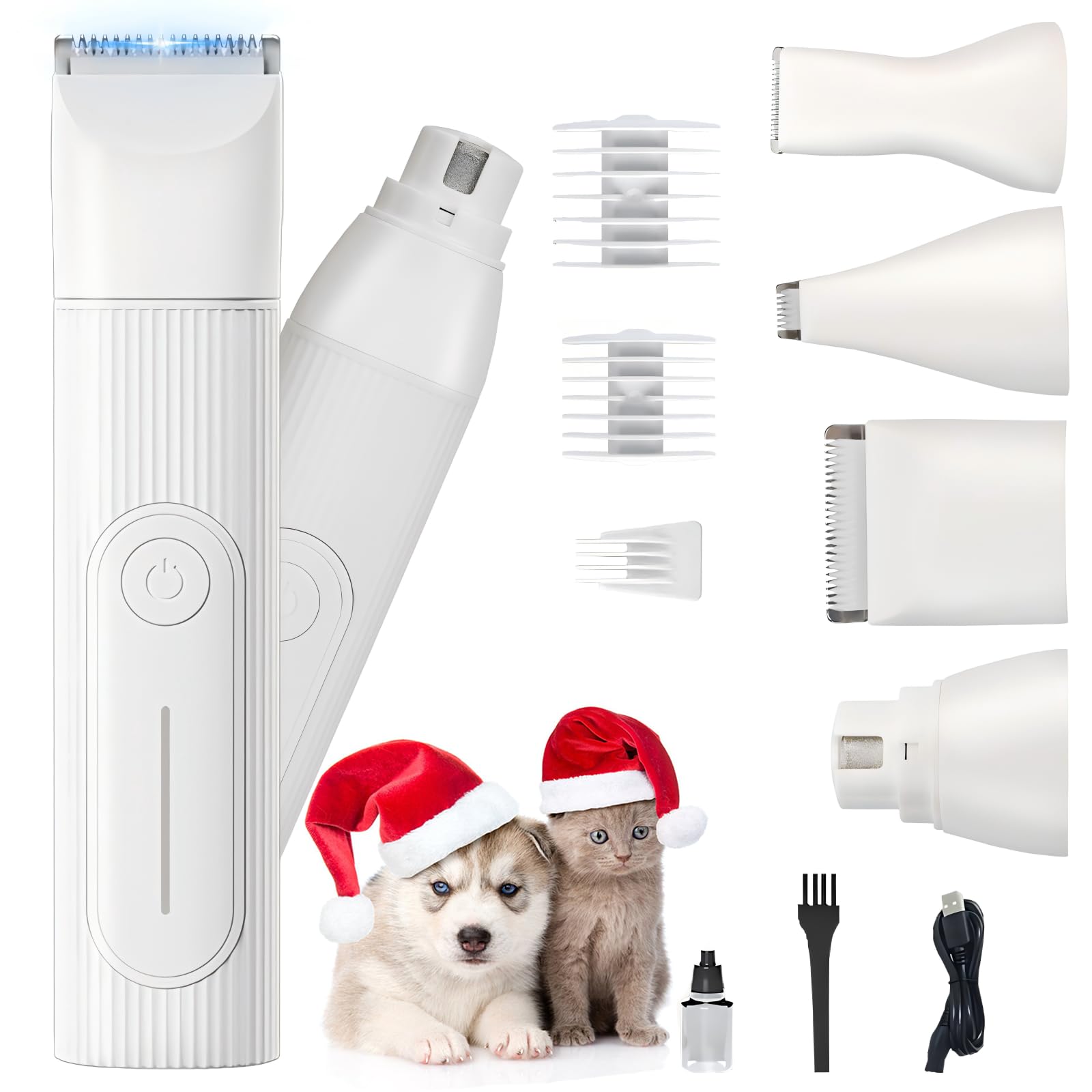 **4-in-1 Cordless Dog Clippers & Grooming Kit with Nail Grinder – Low Noise Pet Hair Clippers for Small Dogs & Cats – Perfect for Home Grooming & Paw Trimming**