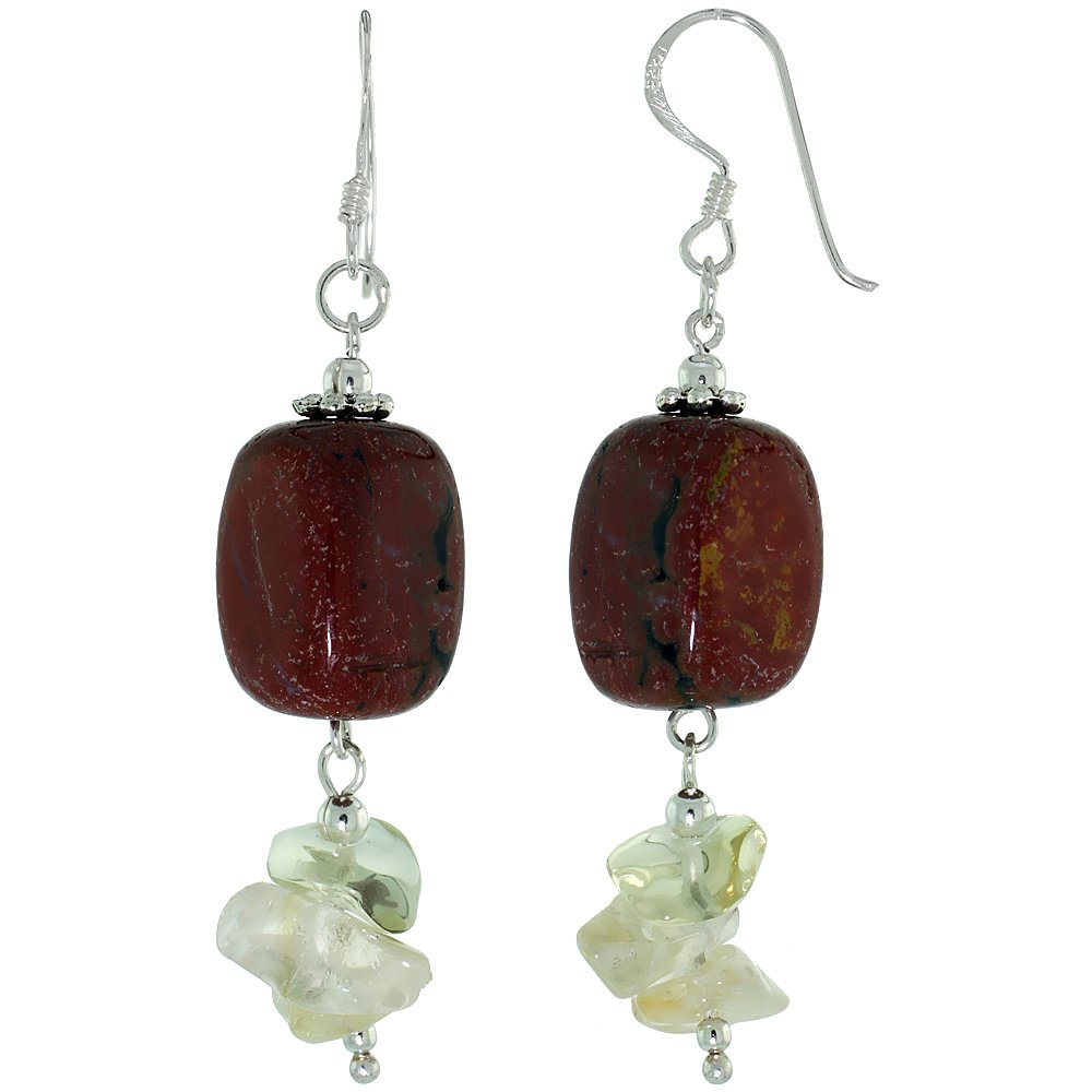 Handmade Sterling Silver Dangle Earrings with Natural Green Turquoise & Citrine - 2 Inch Fishhook Design for Women | Perfect for Casual Wear, Parties & Gifts