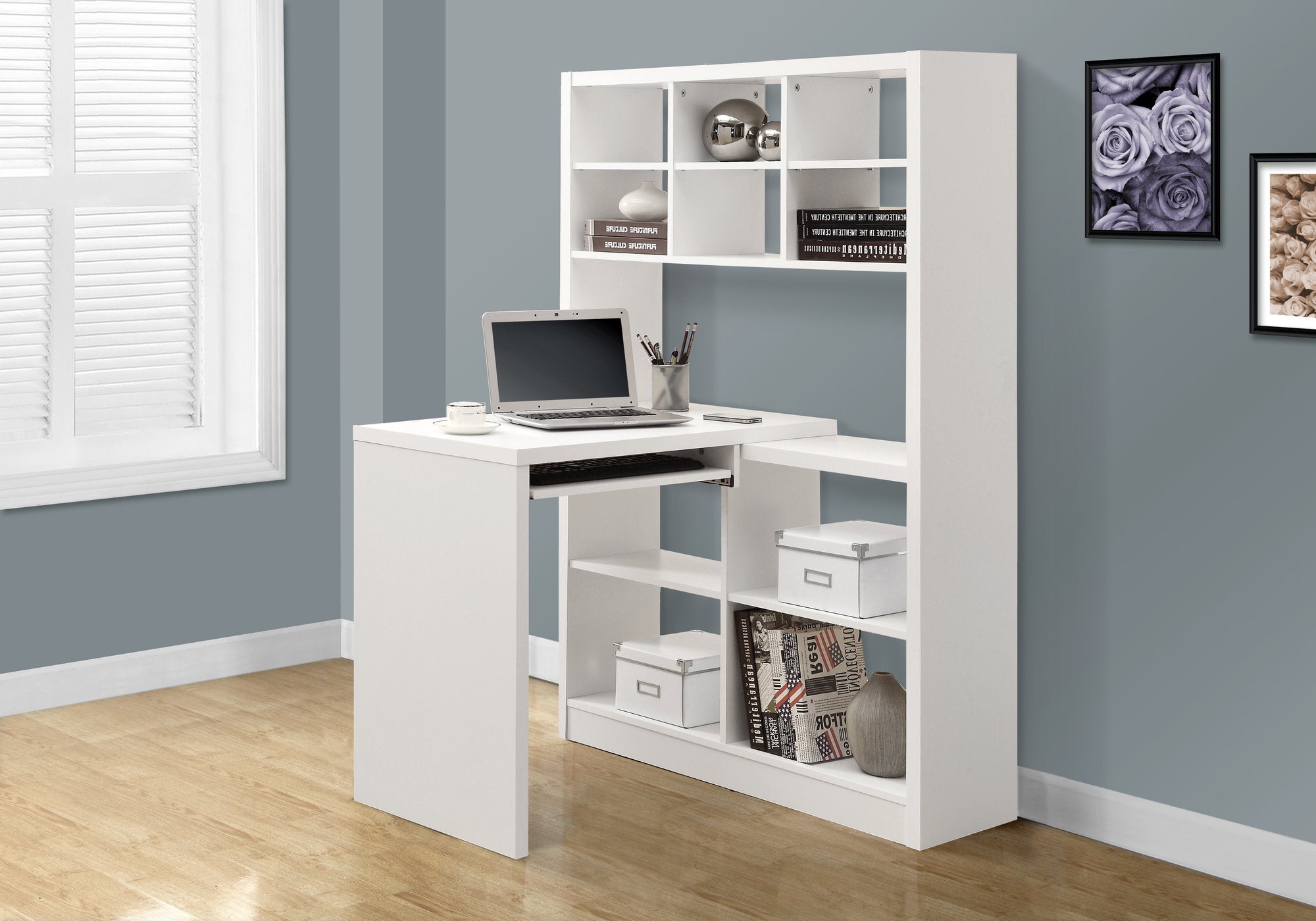 White Left or Right Facing Corner Desk for Home Office - Modern L-Shaped Workstation with Ergonomic Design for Small Spaces