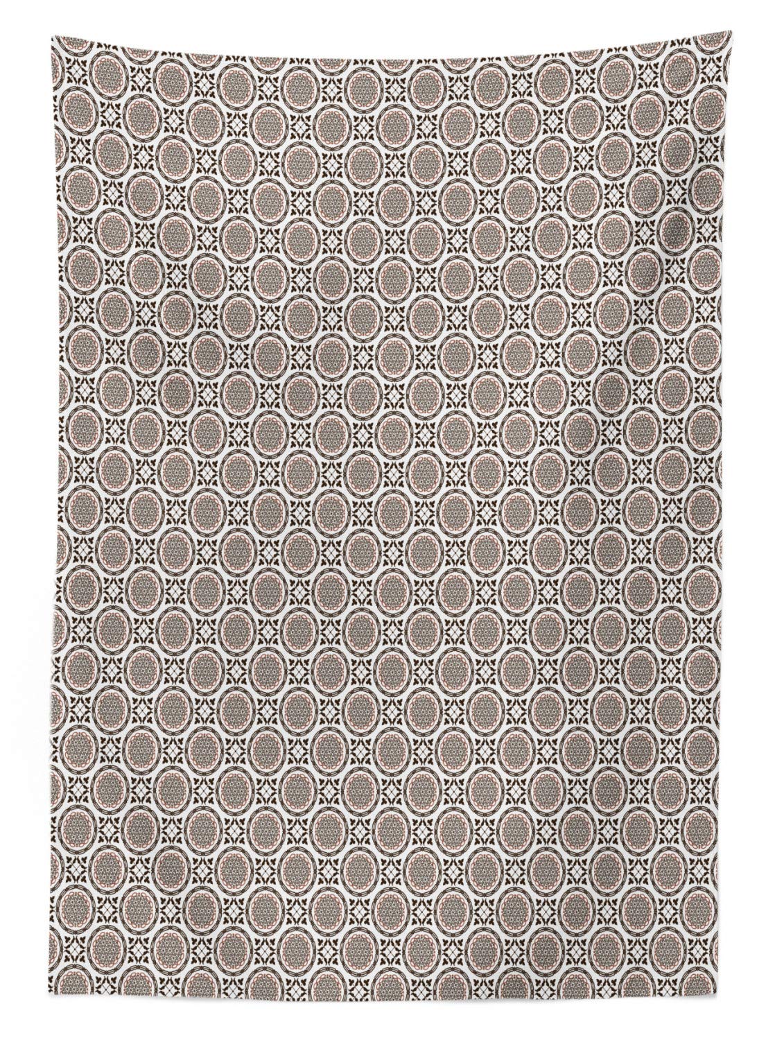 Ambesonne Ethnic Tablecloth - Round Damask Geometric Design with Oriental Motifs, 52